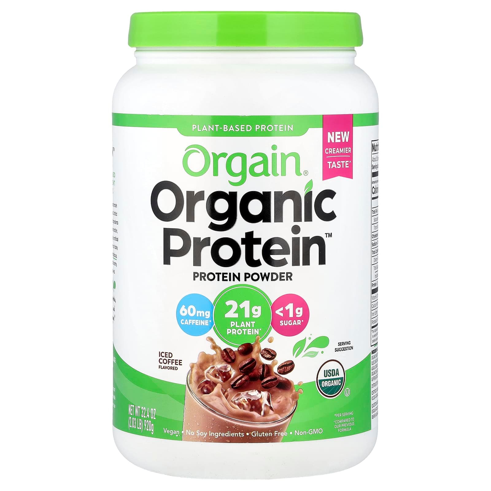 Orgain Organic Protein Powder, Plant-Based – Iced Coffee – 920 g de Orgain