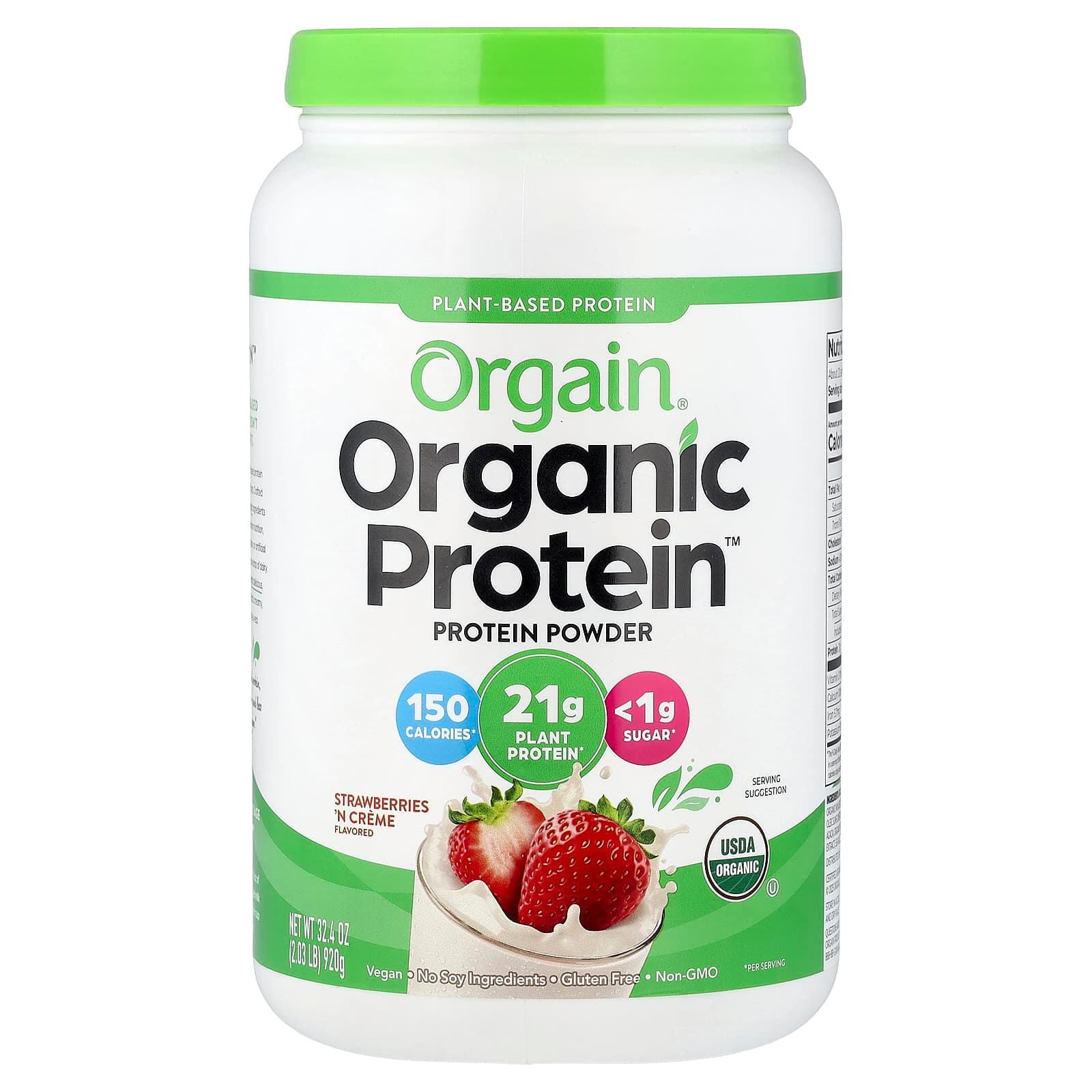 Orgain Organic Protein Powder, Plant-Based – Strawberries 'N Cream – 920 g de Orgain