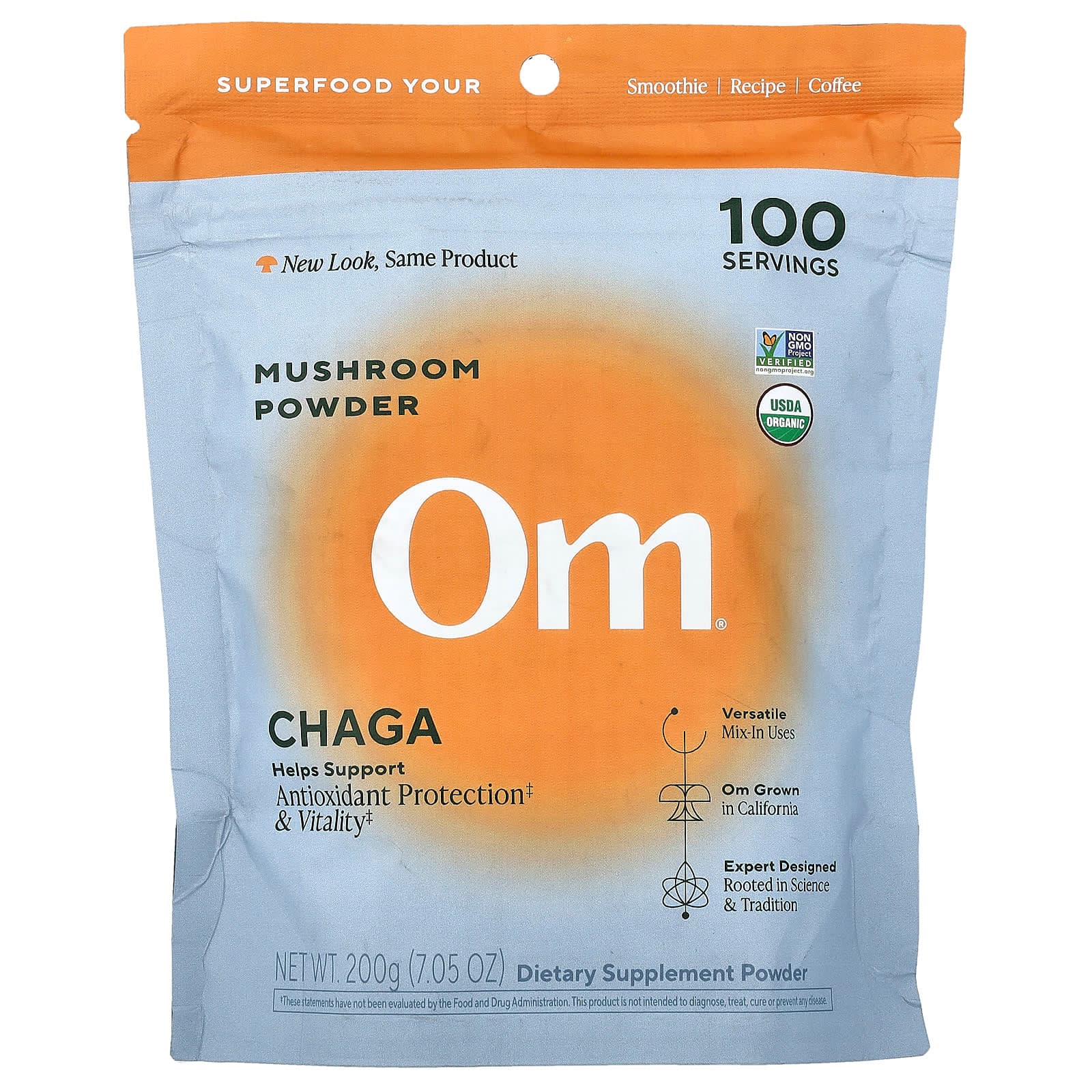 Om Mushrooms Mushroom Powder, Chaga – 200 g de Om Mushrooms