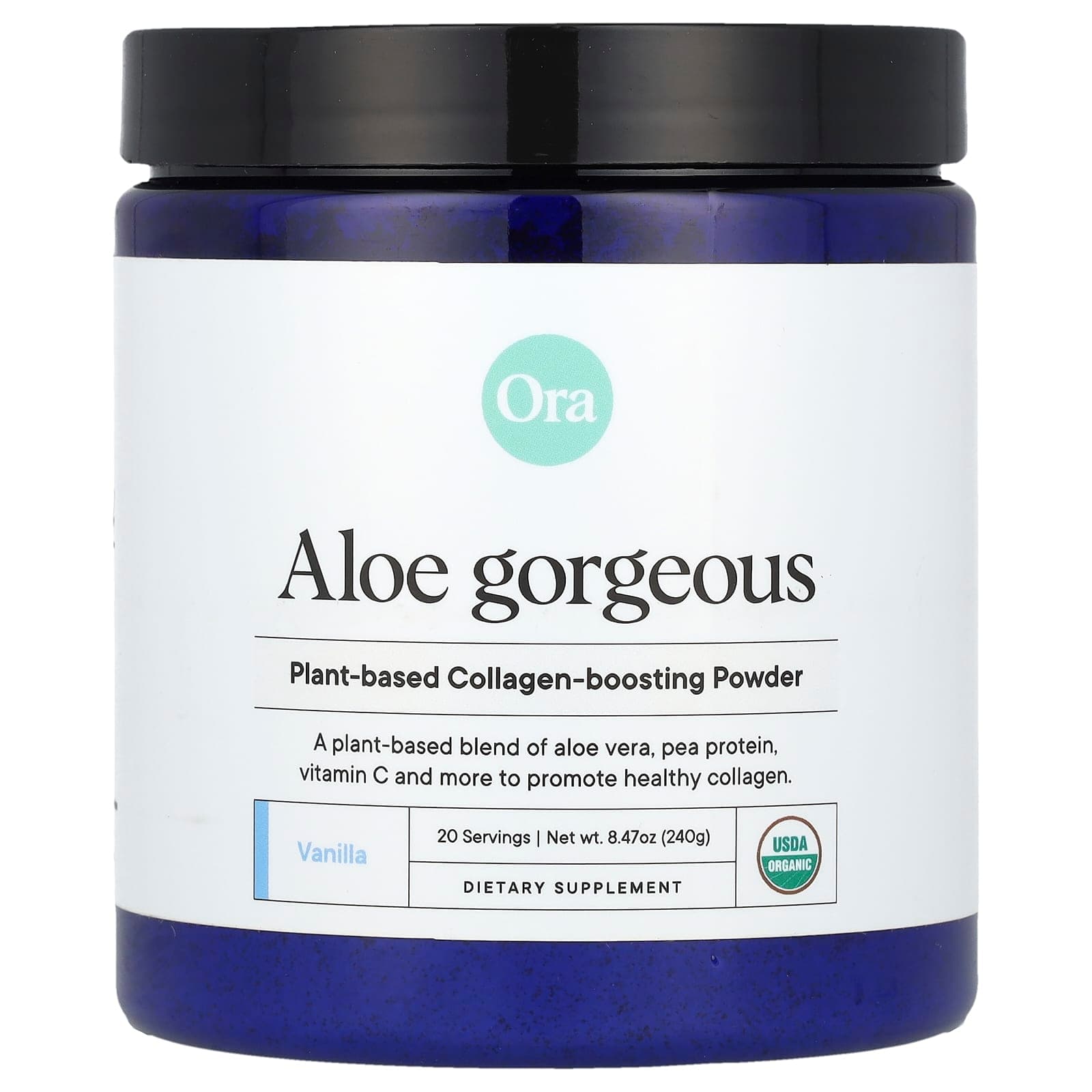 Ora Aloe Gorgeous, Plant-Based Collagen-Boosting Powder – Vanilla – 240 g de Ora