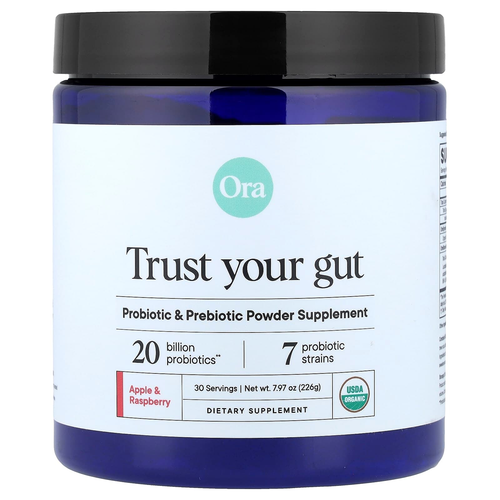 Ora Trust Your Gut, Probiotic & Prebiotic Powder Supplement – Organic Apple & Raspberry – 226 g de Ora