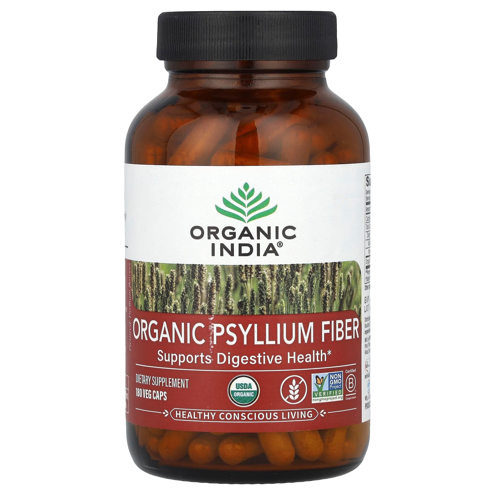 Organic India Organic Psyllium Fiber – 180 gélules végétales de Organic India