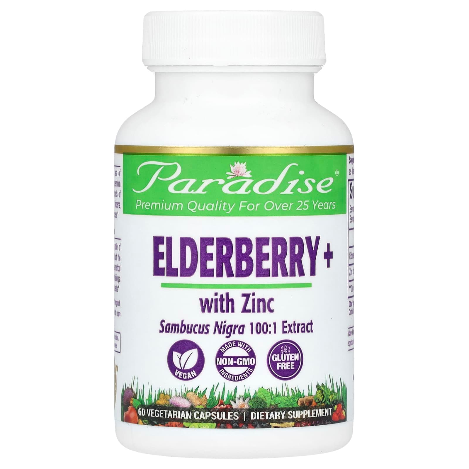 Paradise Herbs Elderberry+ with Zinc – Elderberry+ with Zinc – 60 gélules végétales de Paradise Herbs