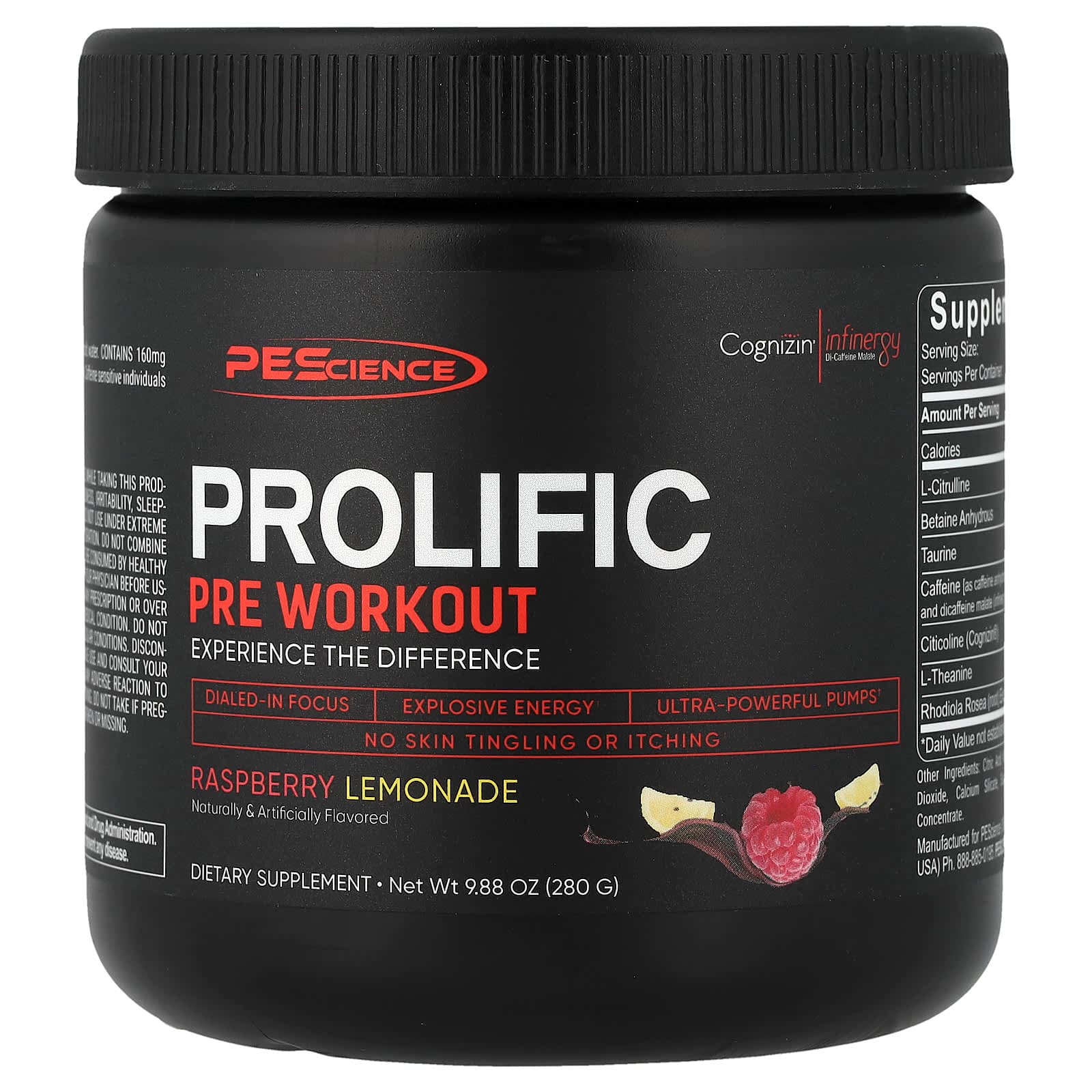 PEScience Prolific, Pre Workout – Raspberry Lemonade – 280 g de PEScience