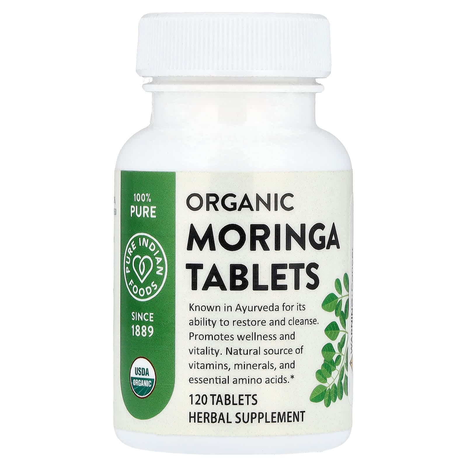 Pure Indian Foods Organic Moringa Tablets – 120 comprimés de Pure Indian Foods