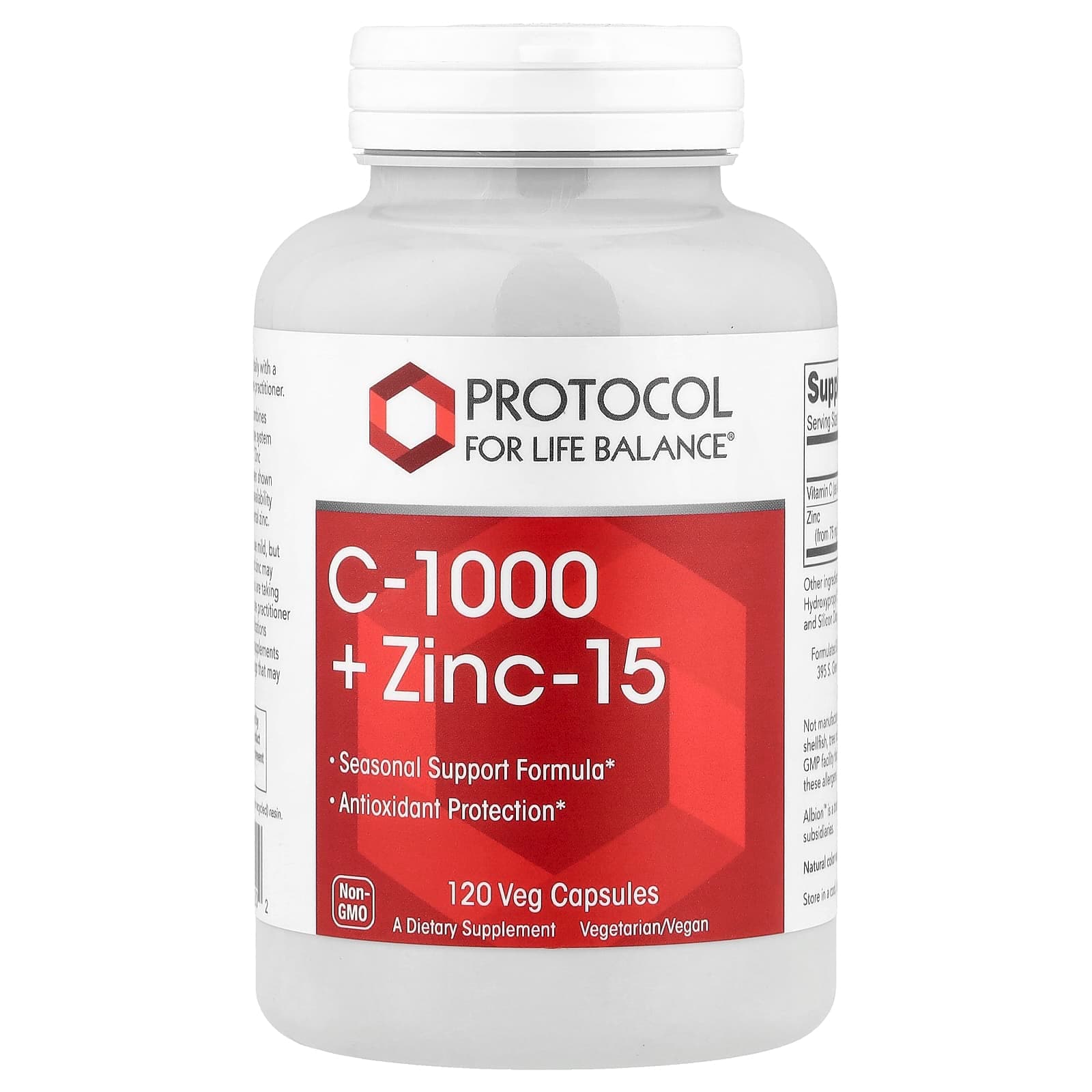 Protocol for Life Balance C-1000 + Zinc-15 – 120 gélules végétales de Protocol for Life Balance