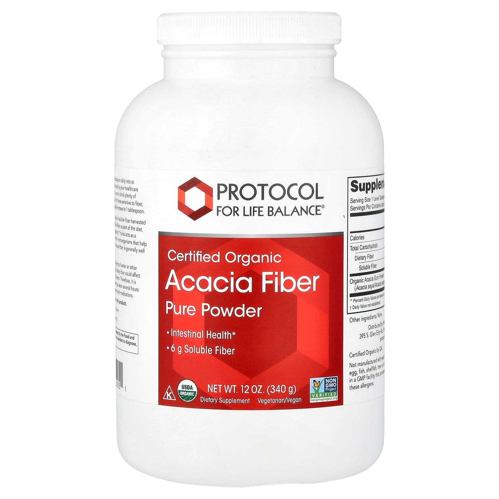 Protocol for Life Balance Certified Organic Acacia Fiber Pure Powder – 340 g de Protocol for Life Balance