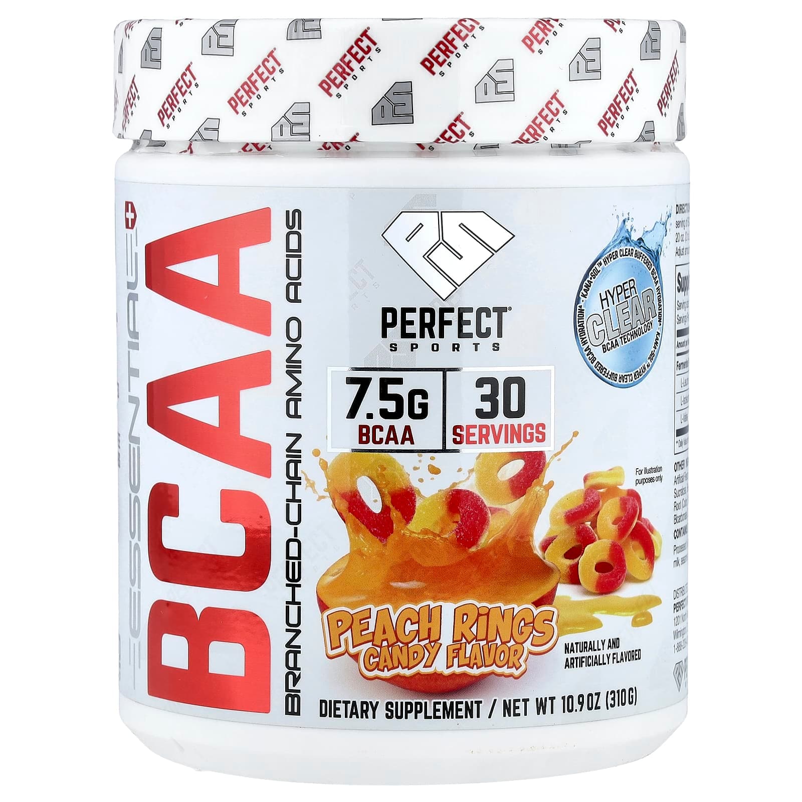 PERFECT Sports BCAA Hyper Clear – Peach Rings Candy – 310 g de PERFECT Sports
