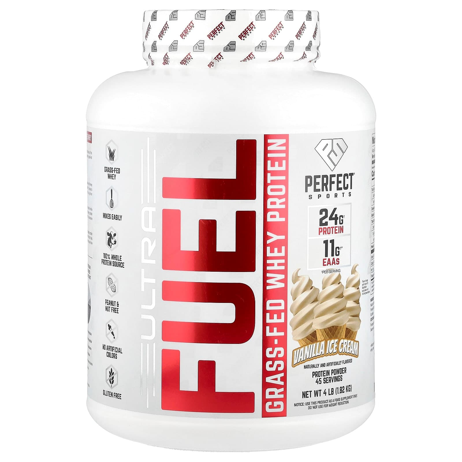 PERFECT Sports Ultra Fuel, Grass-Fed Whey Protein – Vanilla Ice Cream – 1,82 kg de PERFECT Sports