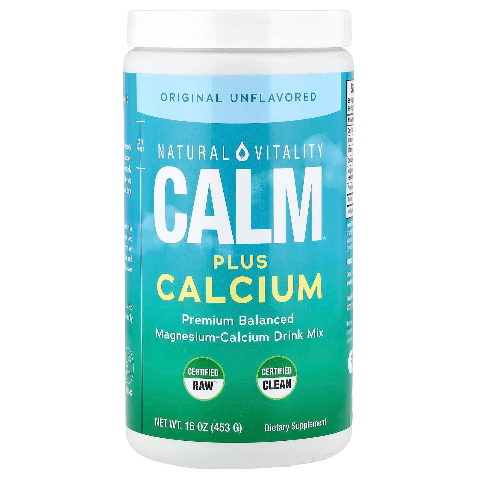 Natural Vitality CALM, Plus Calcium, Magnesium-Calcium Drink Mix, Original Unflavored – Sans arôme – 453 g de Natural Vitality