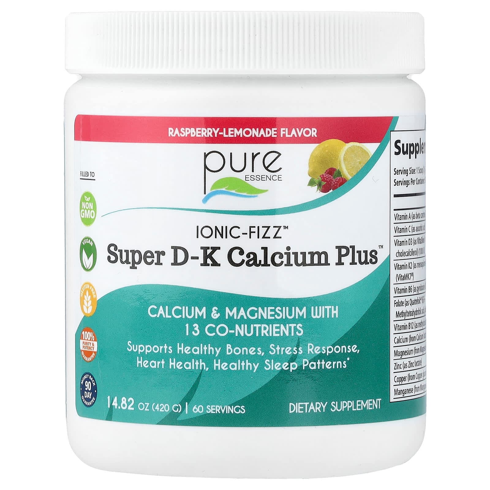 Pure Essence lonic-Fizz, Super D-K Calcium Plus – Raspberry Lemonade – 420 g de Pure Essence