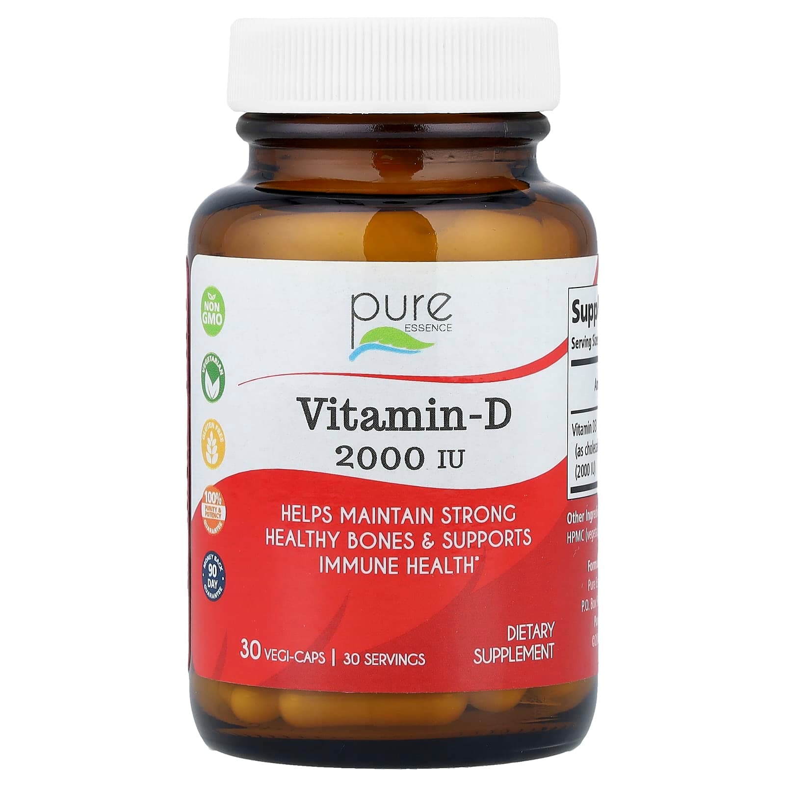 Pure Essence Vitamin-D, 2, 000 IU, 30 Vegi-Caps de Pure Essence