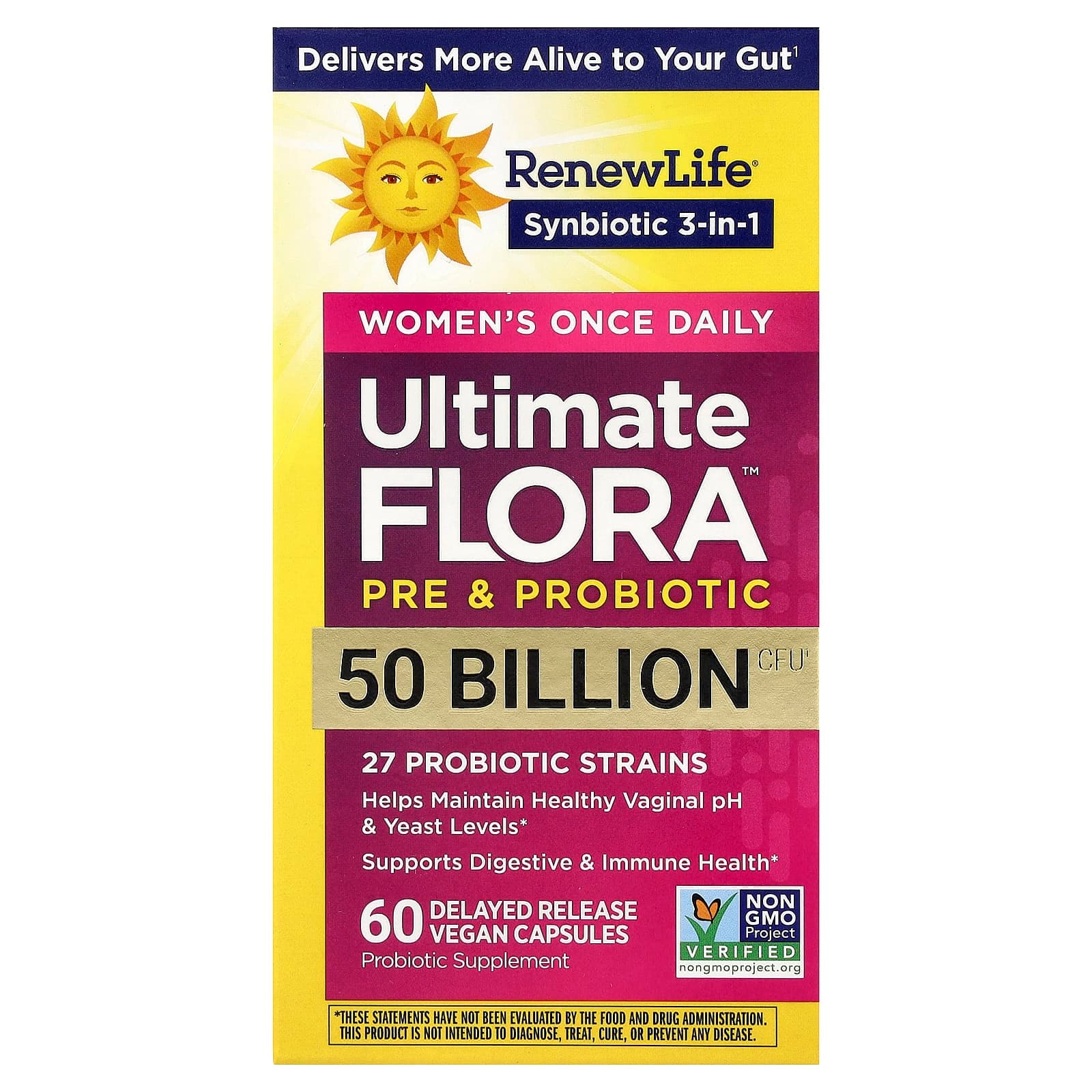 Renew Life Women's Once Daily, Ultimate Flora Pre & Probiotic, 60 Delayed Release Vegan Capsules de Renew Life