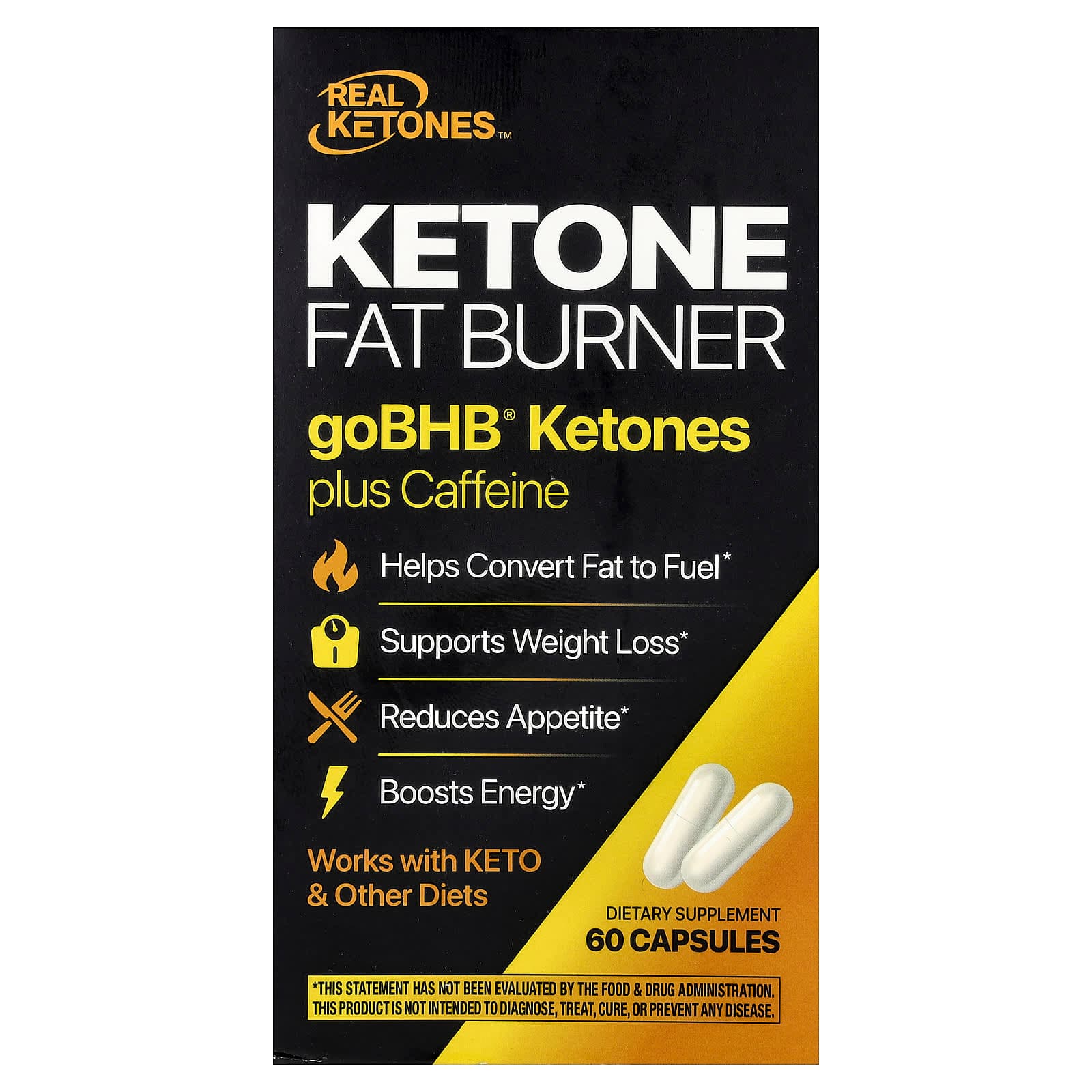 Real Ketones Ketone Fat Burner, goBHB Ketones Plus Caffeine – 60 gélules de Real Ketones