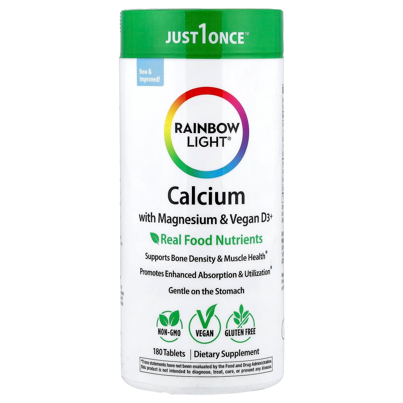 Rainbow Light Calcium With Magnesium & Vegan D3+ – 180 comprimés de Rainbow Light