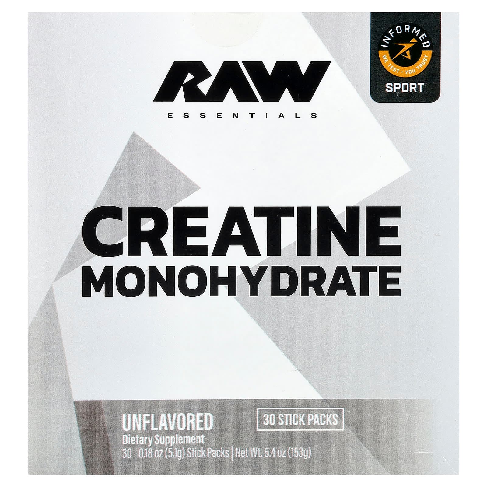 Raw Nutrition Essentials, Creatine Monohydrate – Sans arôme – 5,1 g de Raw Nutrition