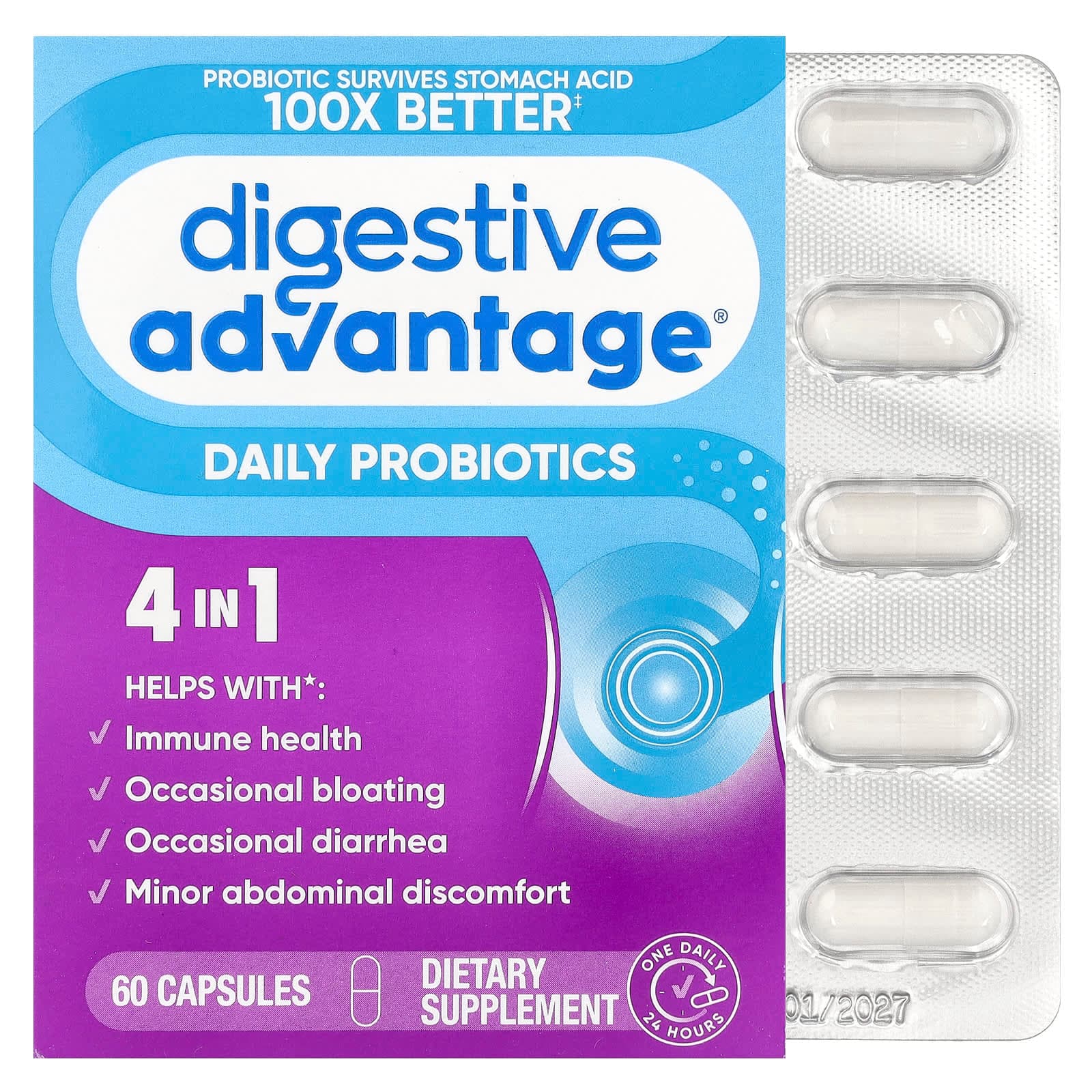 Schiff Digestive Advantage, Daily Probiotics – 60 gélules de Schiff