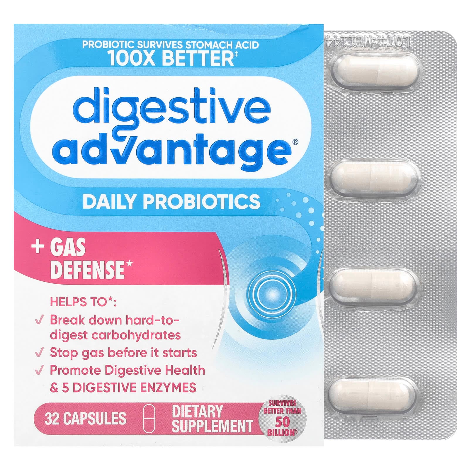 Schiff Digestive Advantage, Daily Probiotics + Gas Defense – 32 gélules de Schiff