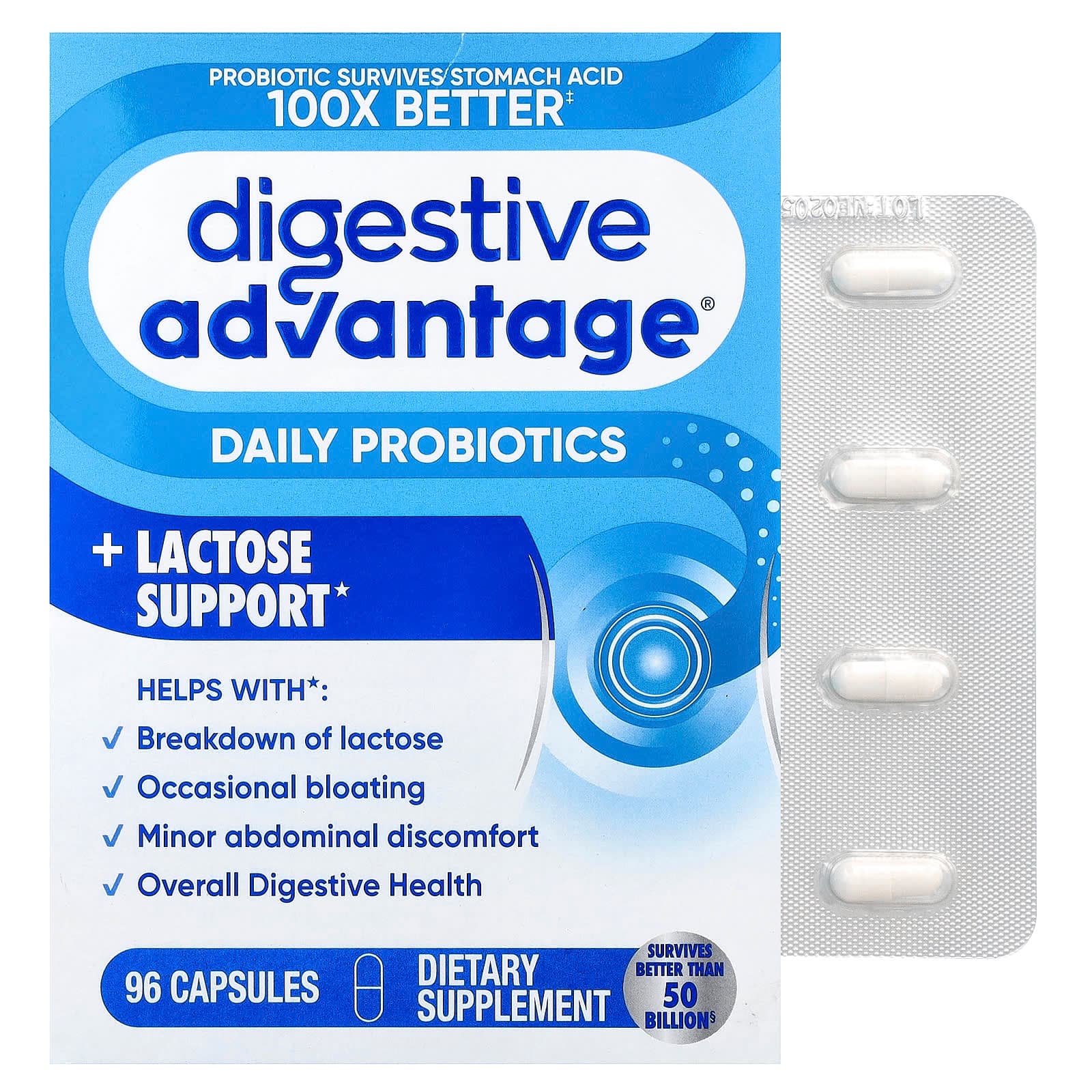 Schiff Digestive Advantage, Daily Probiotics + Lactose Support – 96 gélules de Schiff
