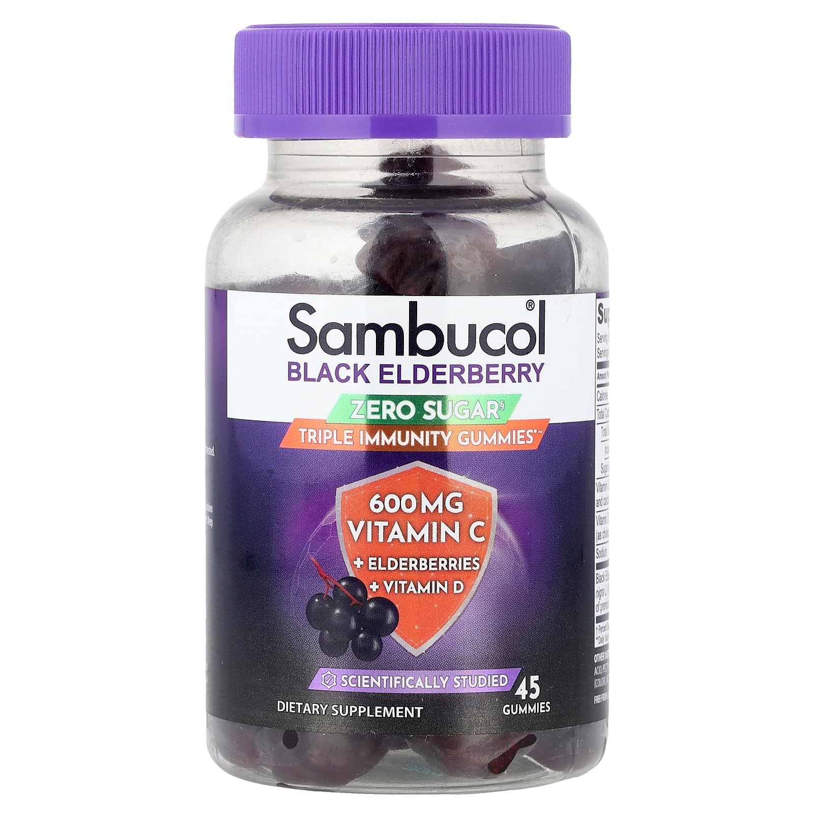 Sambucol Black Elderberry, Zero Sugar, Triple Immunity Gummies – Black Elderberry – 45 gommes de Sambucol