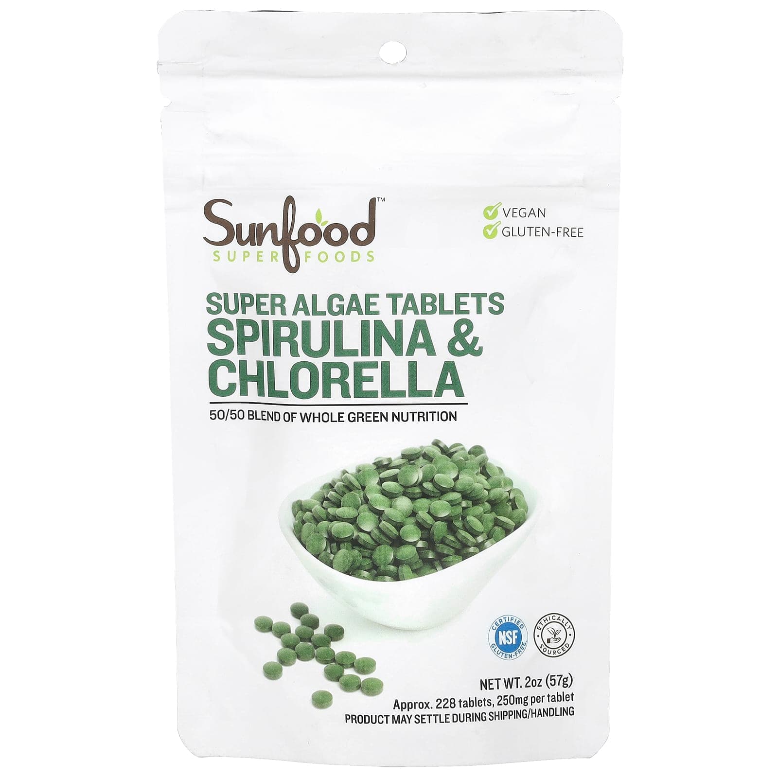 Sunfood Super Algae Tablets, Spirulina & Chlorella – 57 g de Sunfood