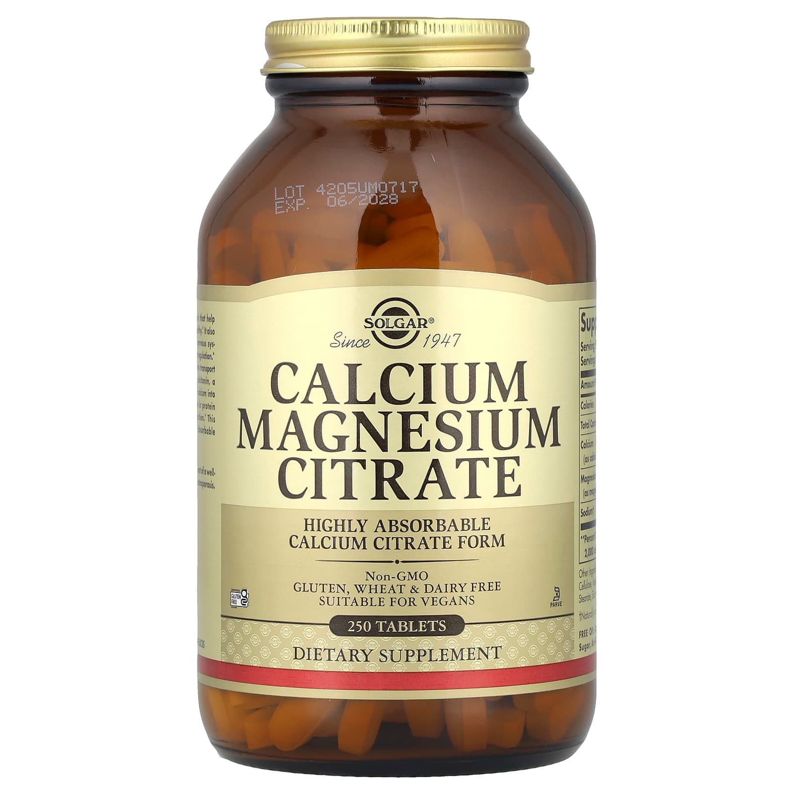 Solgar Calcium Magnesium Citrate – 250 comprimés de Solgar