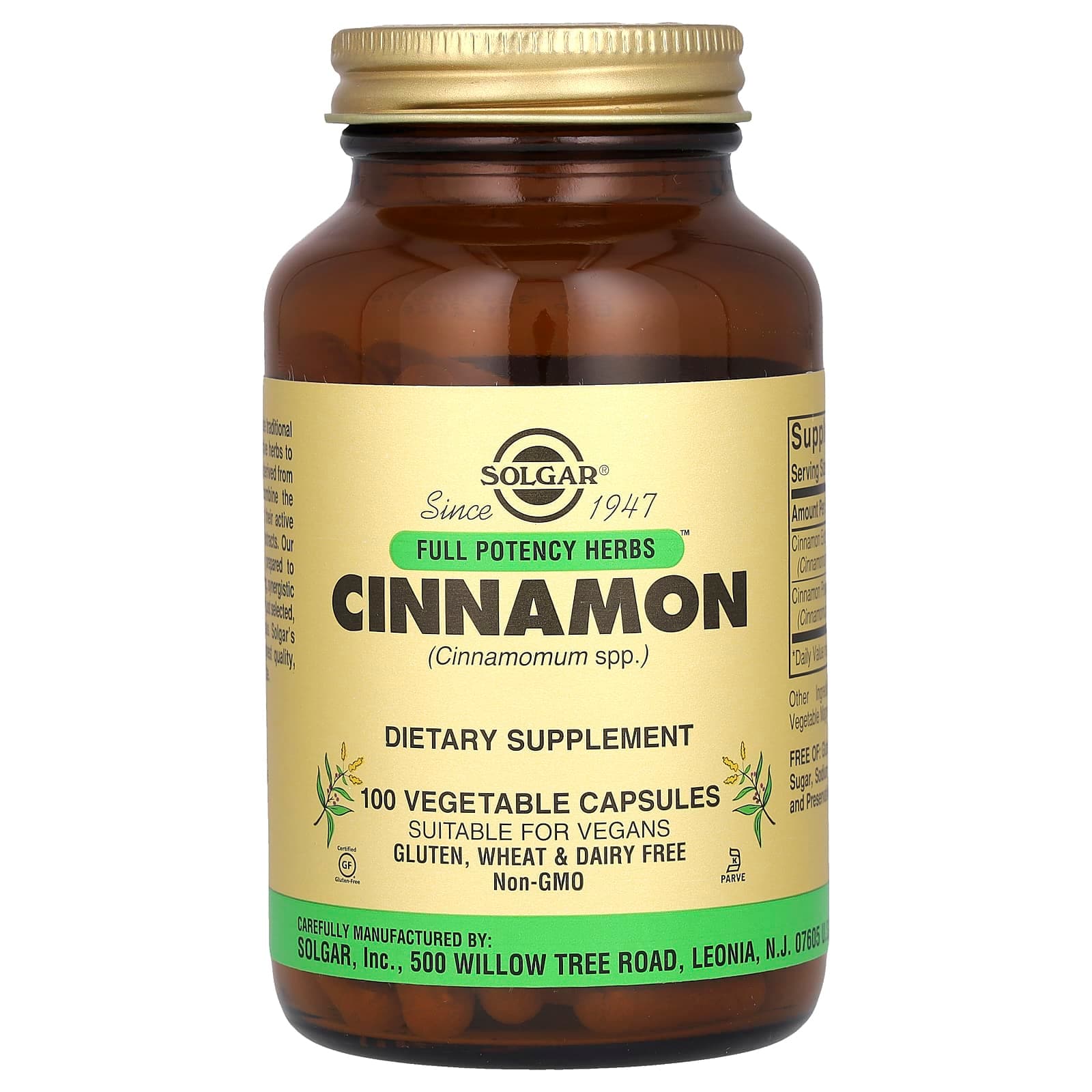 Solgar Full Potency Herbs, 100 Vegetable Capsules – Cinnamon de Solgar