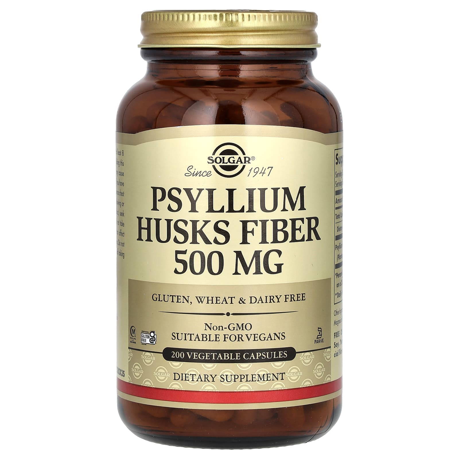 Solgar Psyllium Husks Fiber, 200 Vegetable Capsules (500 mg per Capsule) de Solgar