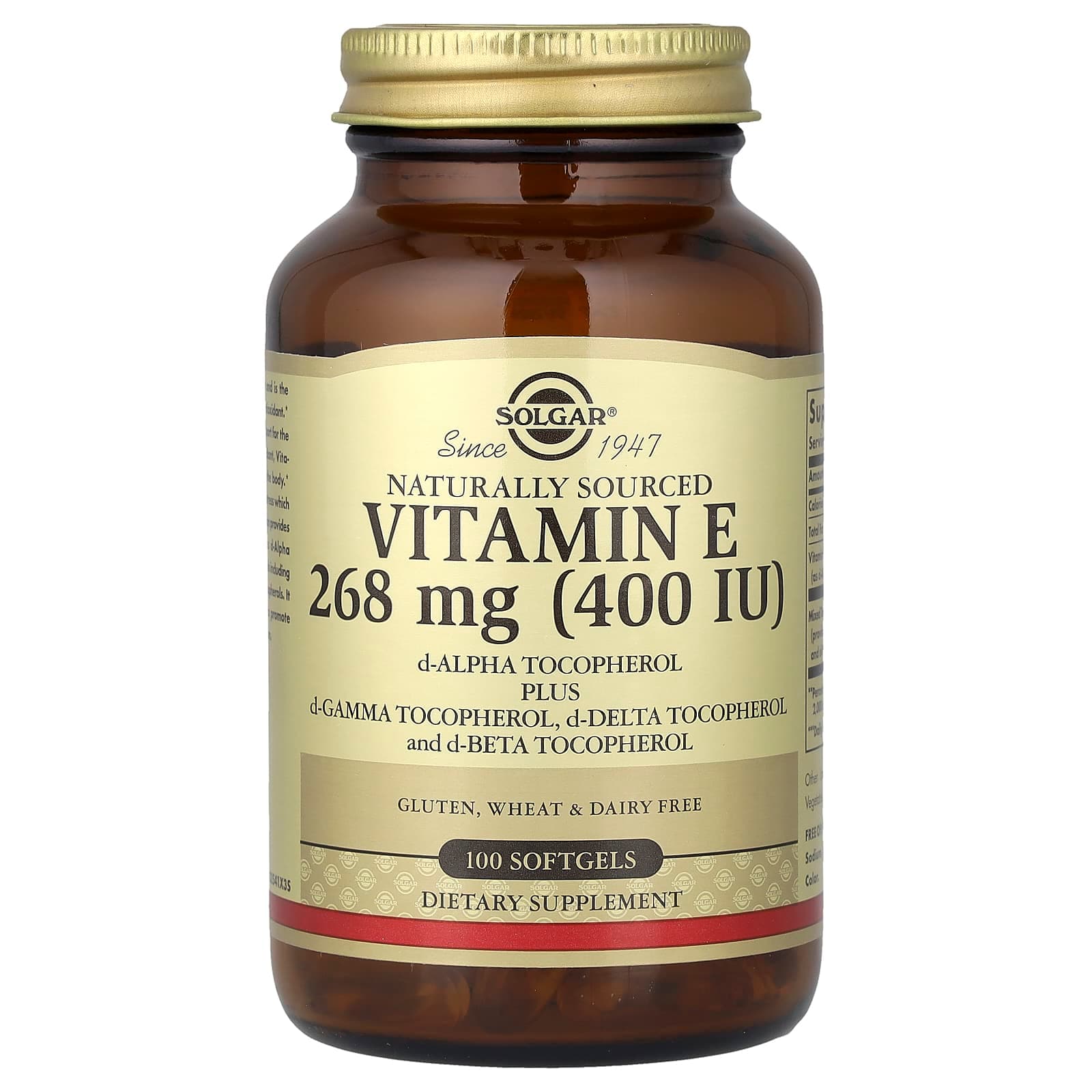 Solgar Vitamin E, Naturally Sourced – 100 capsules molles de Solgar