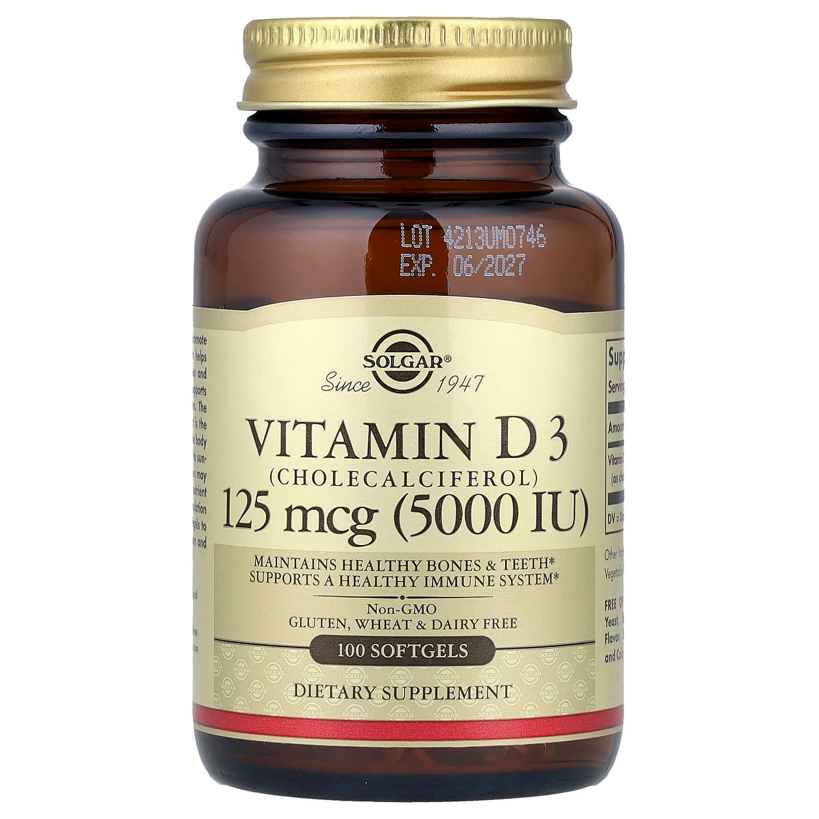 Solgar Vitamin D3 (Cholecalciferol) – 100 capsules molles de Solgar