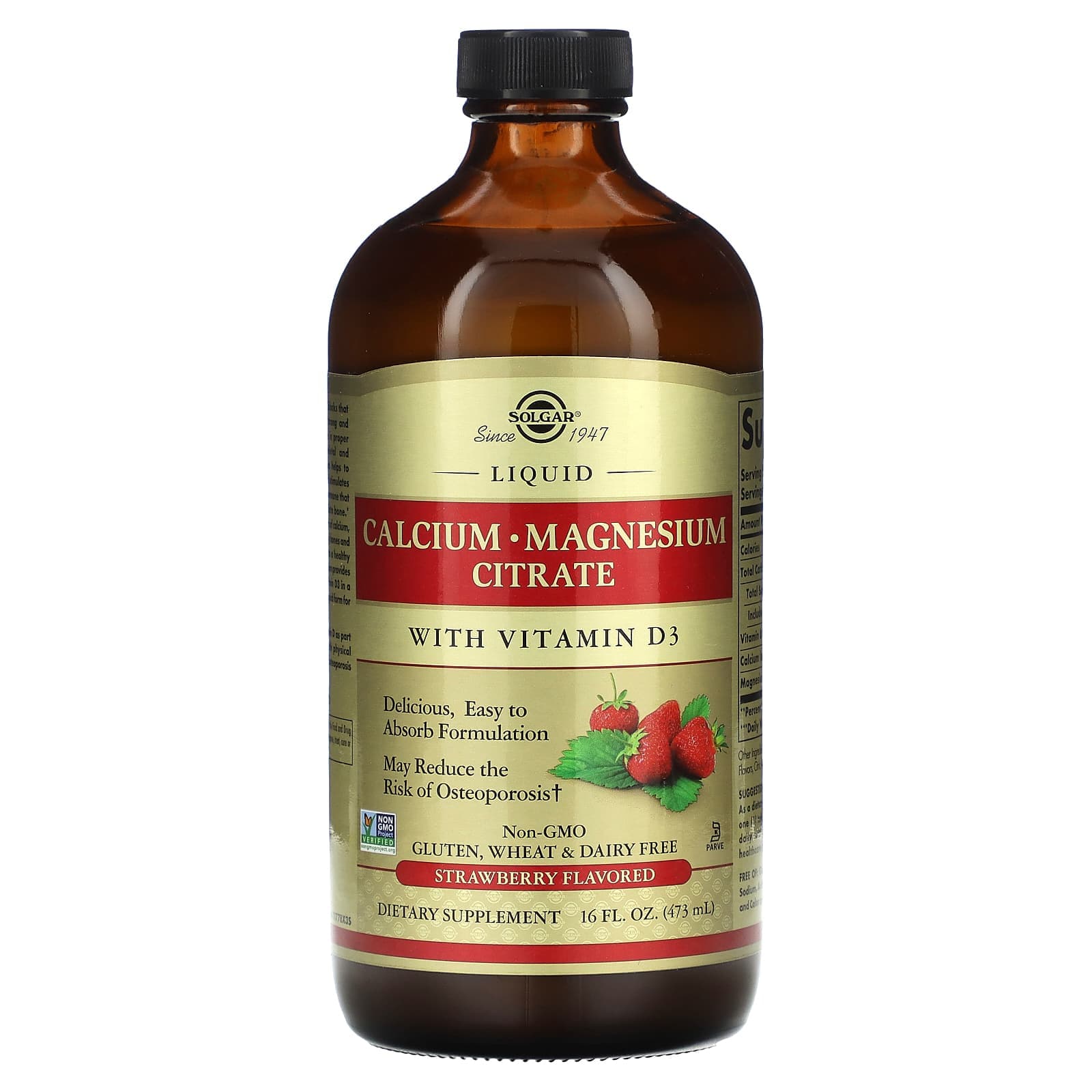 Solgar Liquid Calcium Magnesium Citrate with Vitamin D3 – Strawberry – 473 ml de Solgar