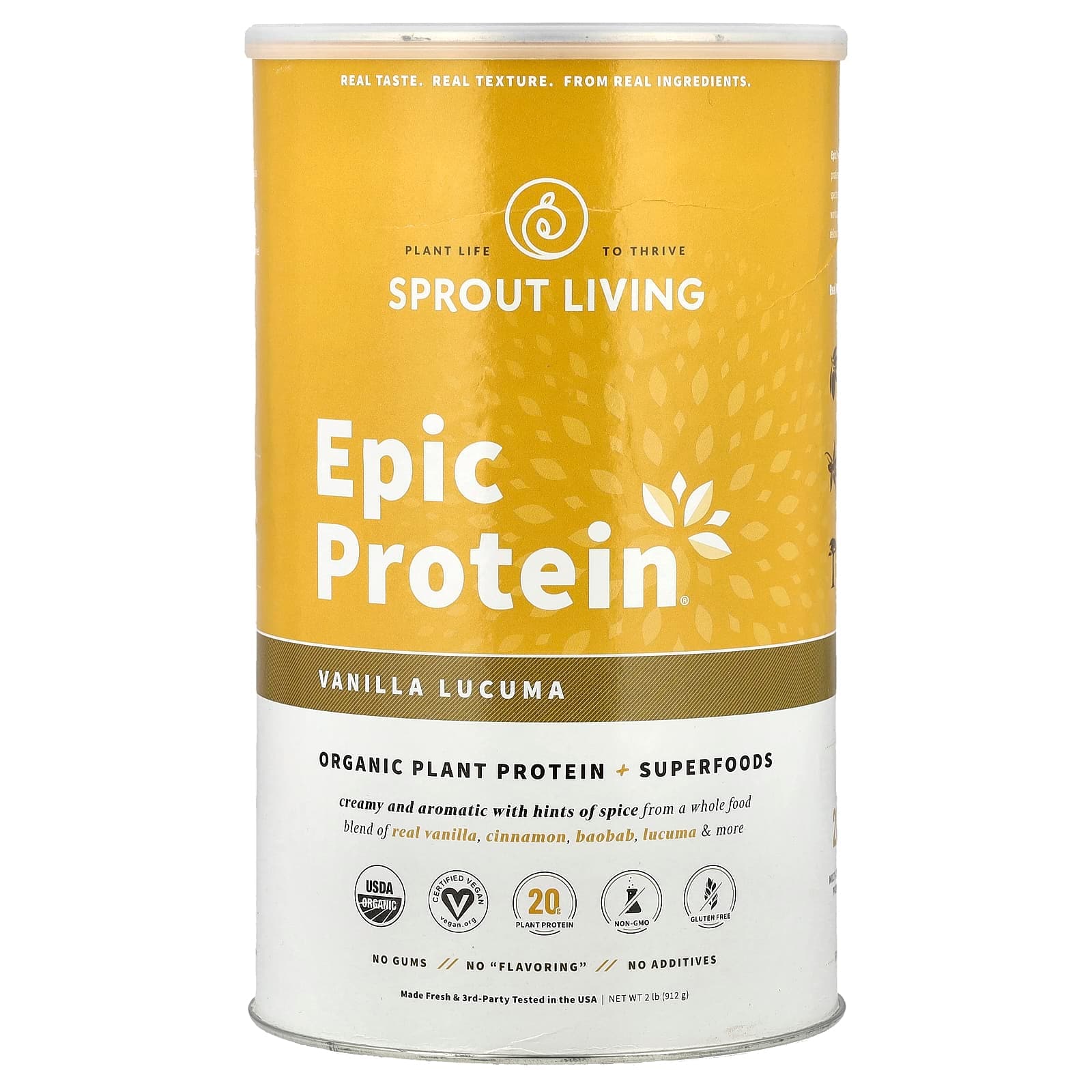 Sprout Living Epic Protein, Organic Plant Protein + Superfoods – Vanilla Lucuma – 912 g de Sprout Living