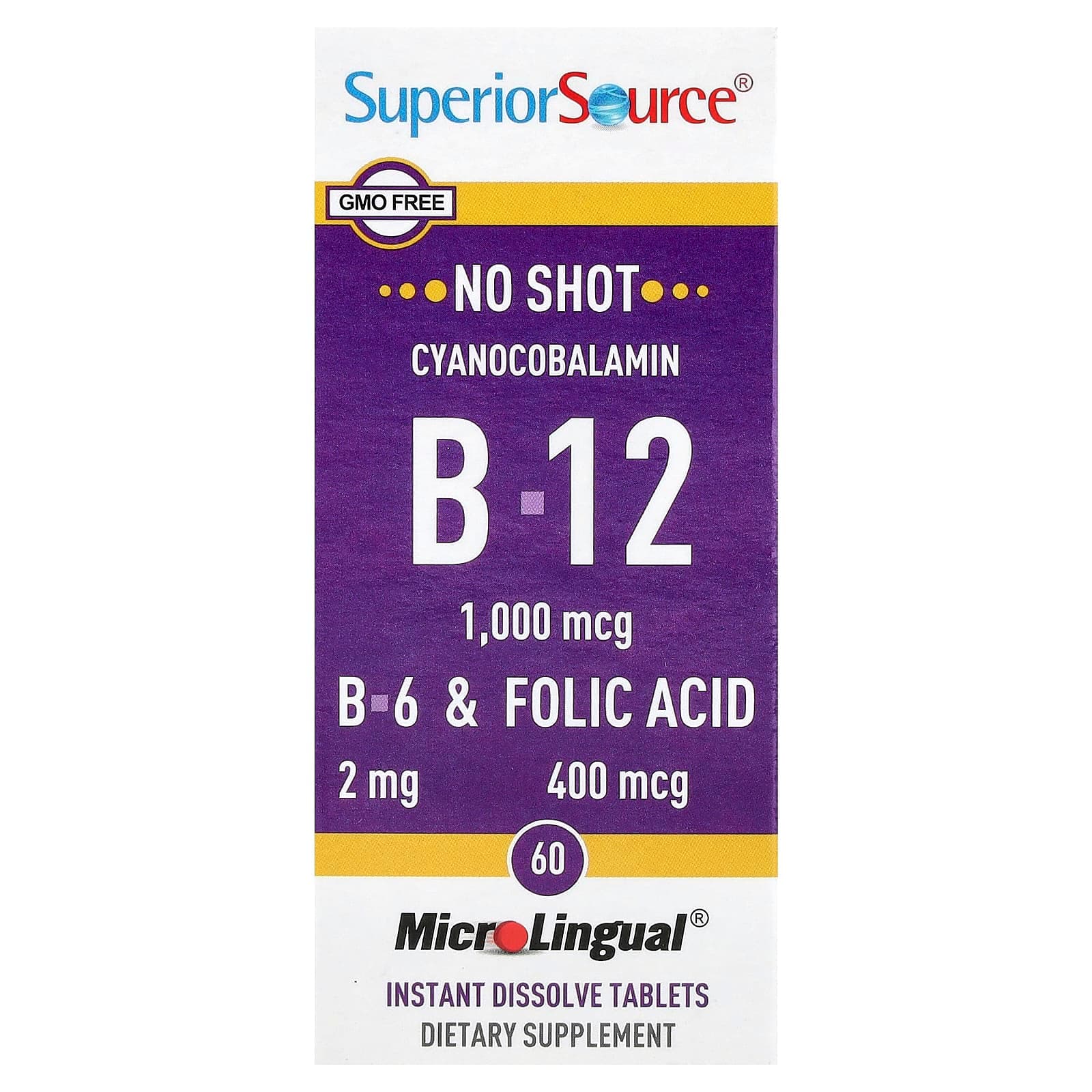 Superior Source Vitamin B-12, B-6 & Folic Acid, 60 MicroLingual Instant Dissolve Tablets de Superior Source