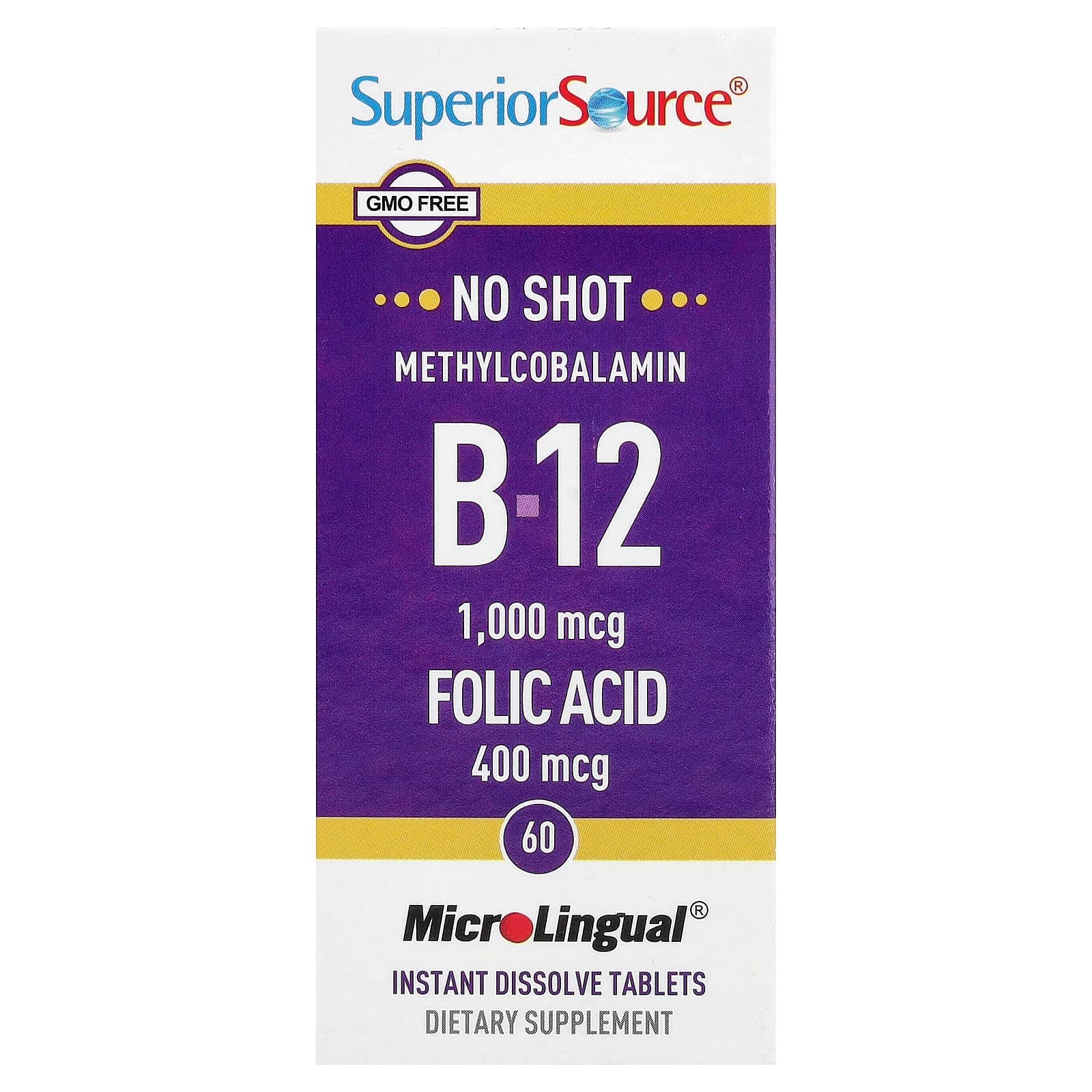 Superior Source Methylcobalamin B-12 & Folic Acid, 60 MicroLingual Instant Dissolve Tablets de Superior Source