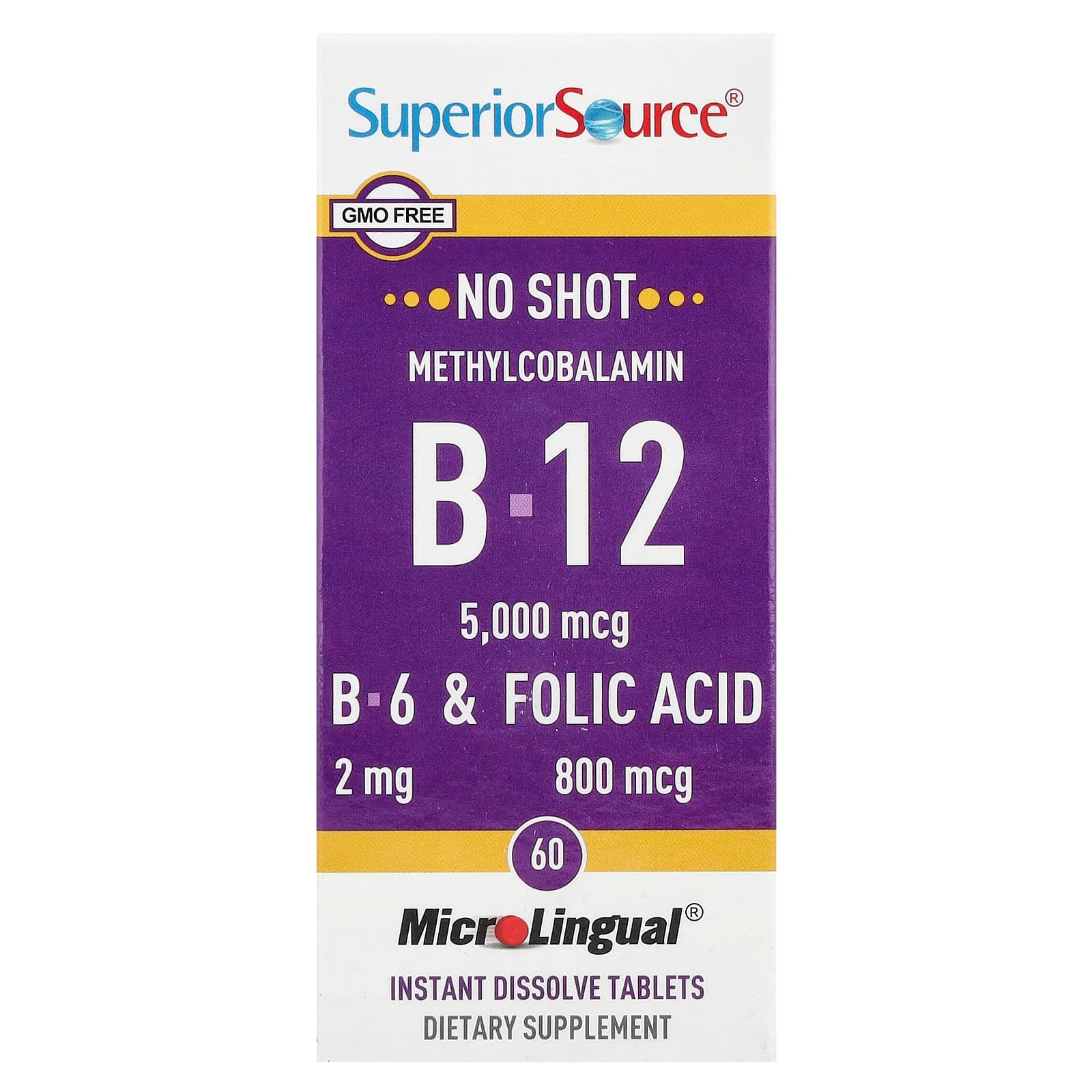 Superior Source Methylcobalamin B-12, B-6 & Folic Acid, 60 MicroLingual Instant Dissolve Tablets de Superior Source