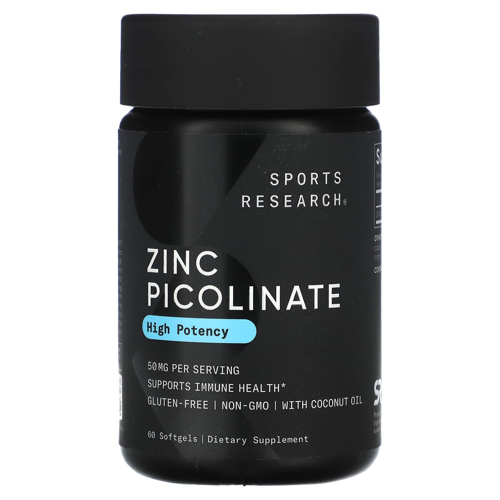 Sports Research Zinc Picolinate, High Potency – 60 capsules molles de Sports Research