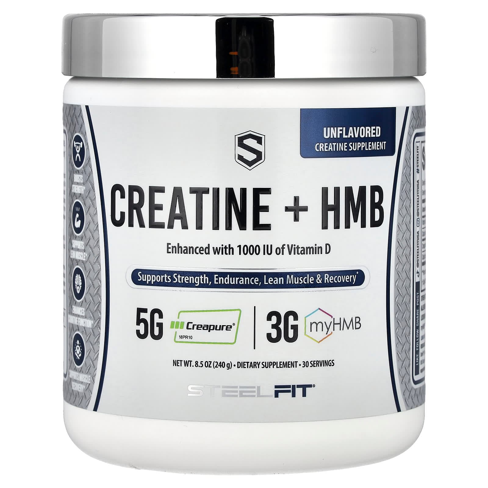 SteelFit Creatine + HMB – Sans arôme – 240 g de SteelFit