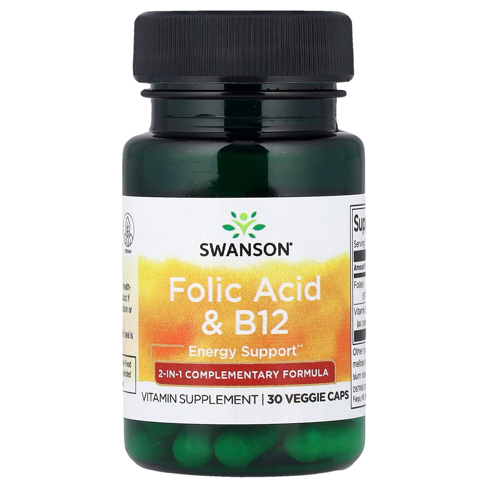 Swanson Vitamins Folic Acid & B12 – 30 gélules végétales de Swanson Vitamins