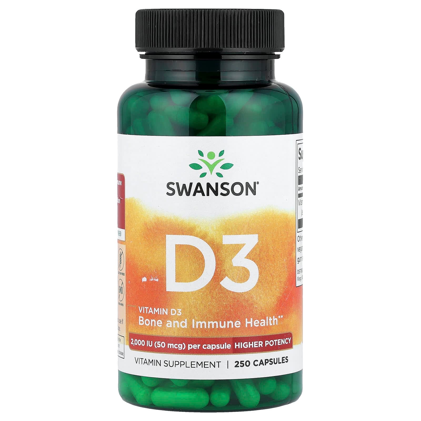 Swanson Vitamins Vitamin D3, Higher Potency – 250 gélules de Swanson Vitamins