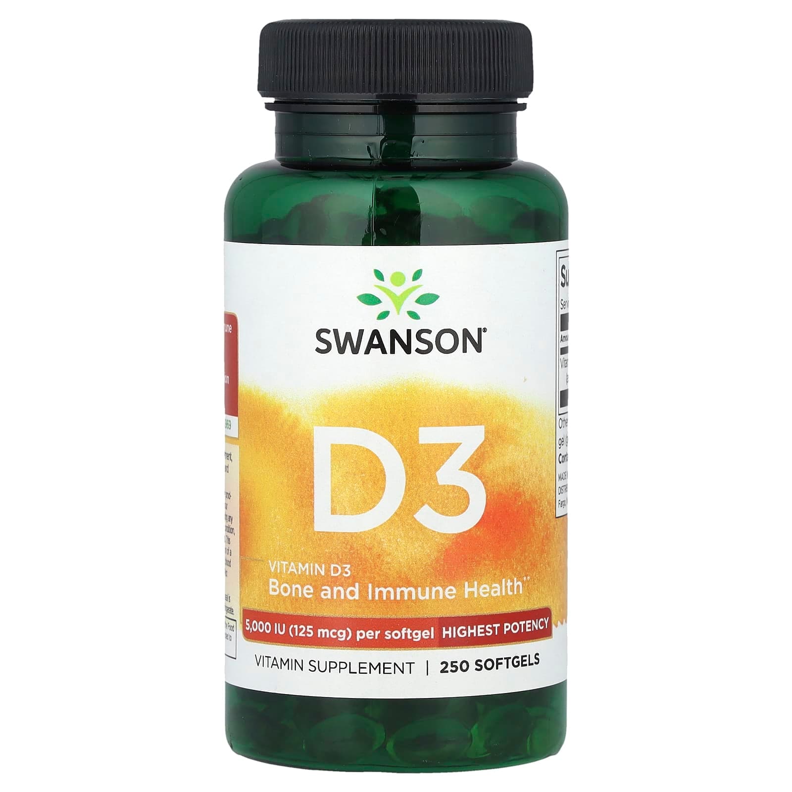 Swanson Vitamins Vitamin D3, Highest Potency – 250 capsules molles de Swanson Vitamins