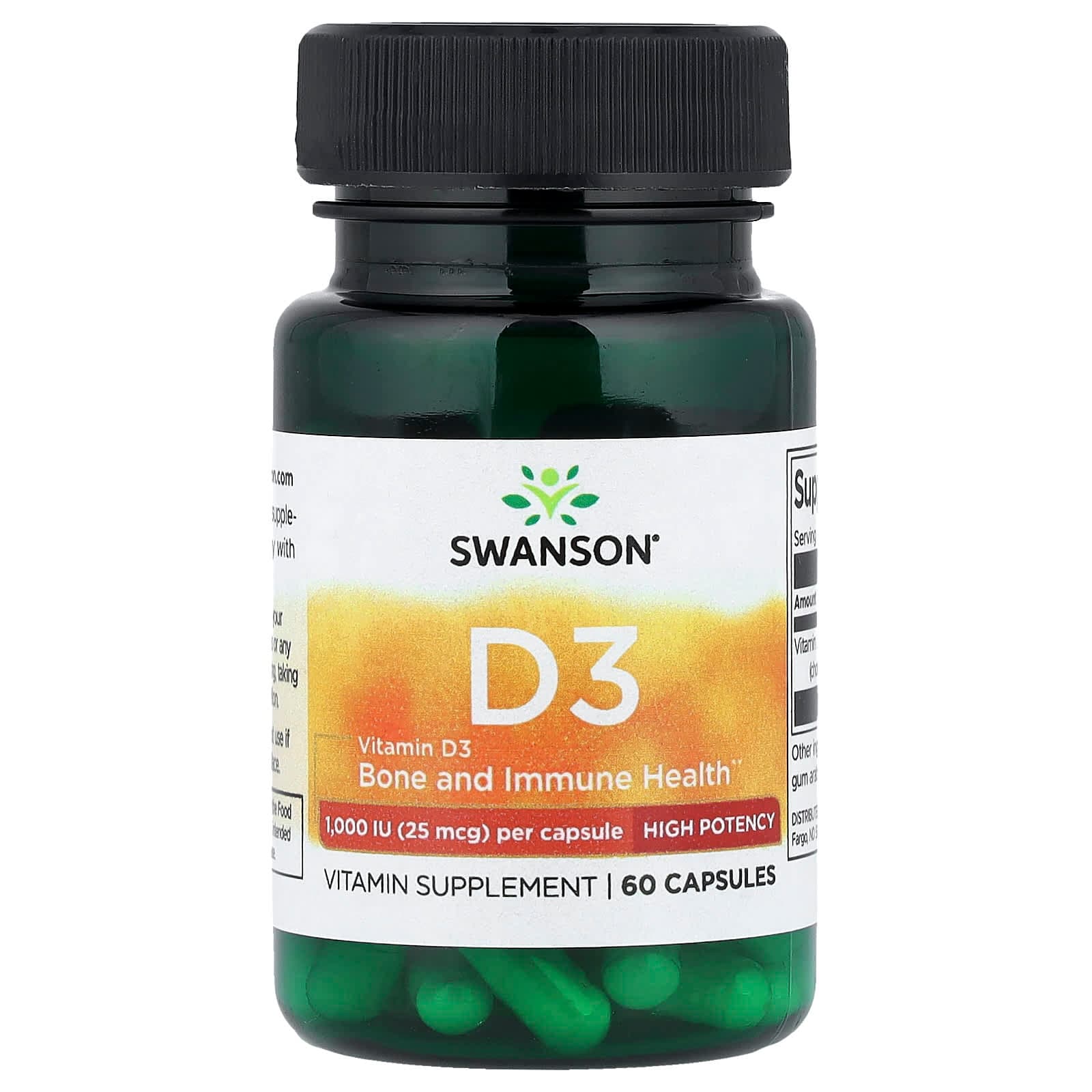 Swanson Vitamins Vitamin D3, High Potency – 60 gélules de Swanson Vitamins