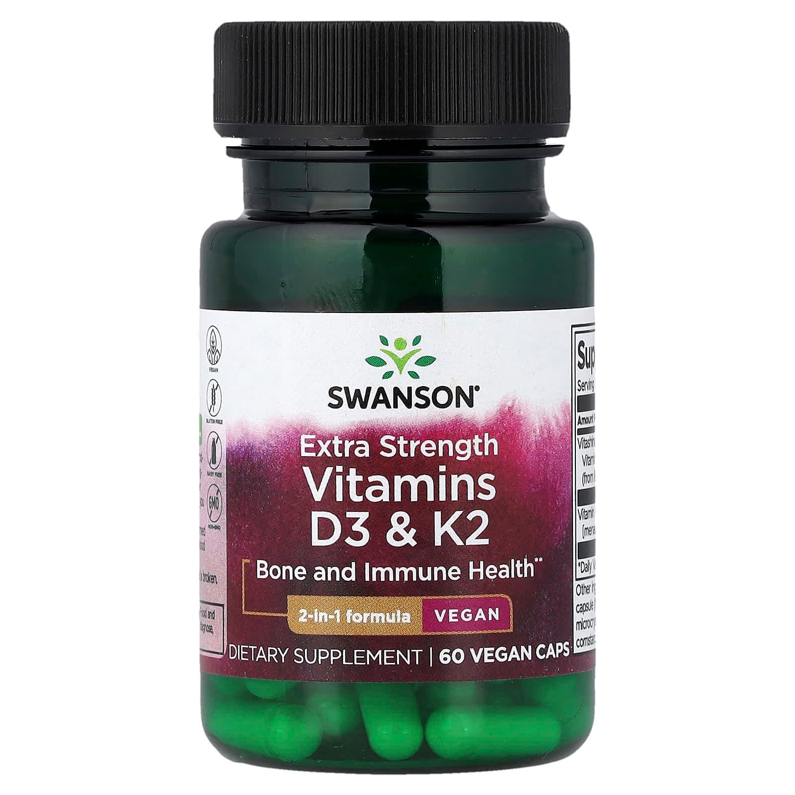 Swanson Vitamins Vitamins D3 & K2 – 60 gélules végétales de Swanson Vitamins
