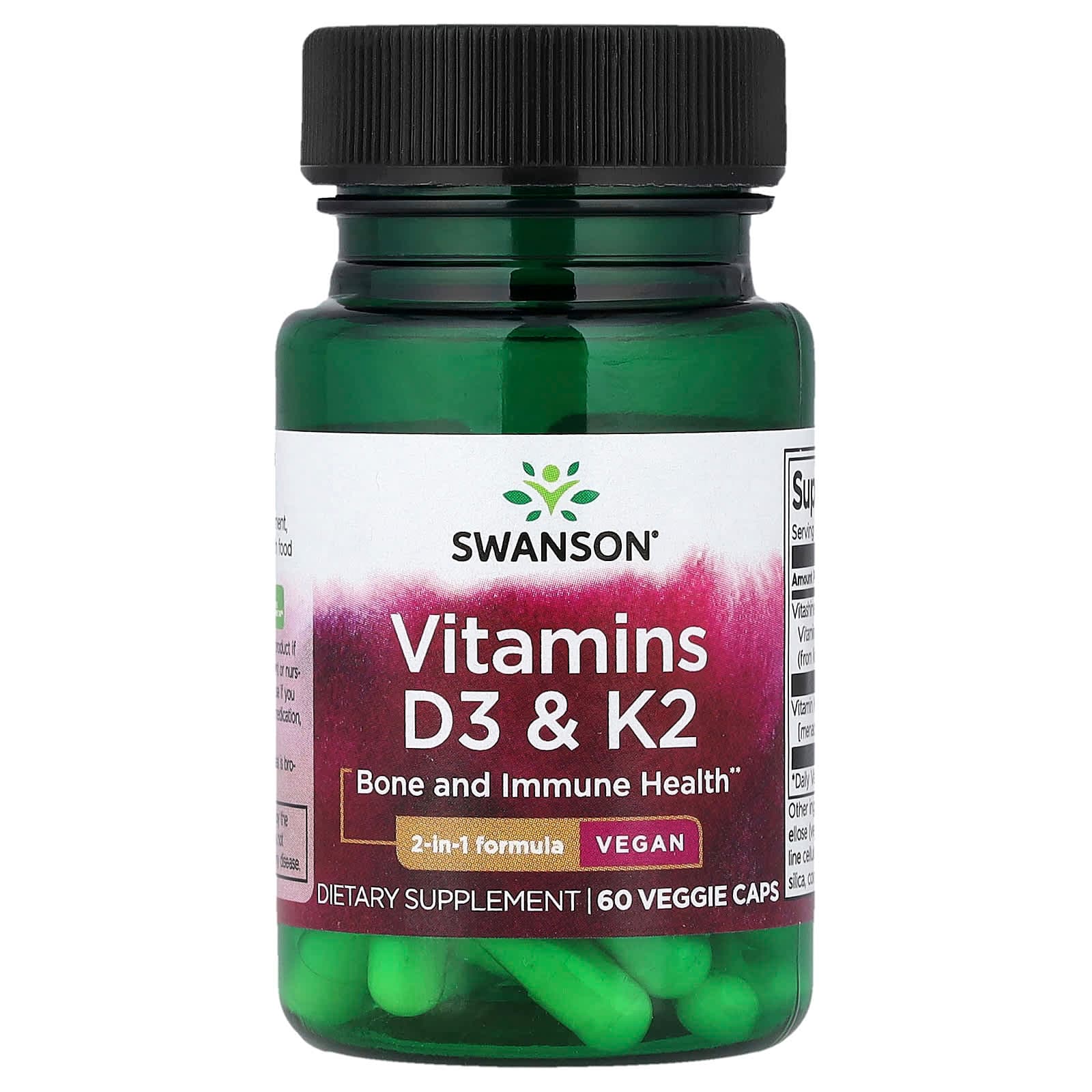 Swanson Vitamins Vitamins D3 & K2 – 60 gélules végétales de Swanson Vitamins