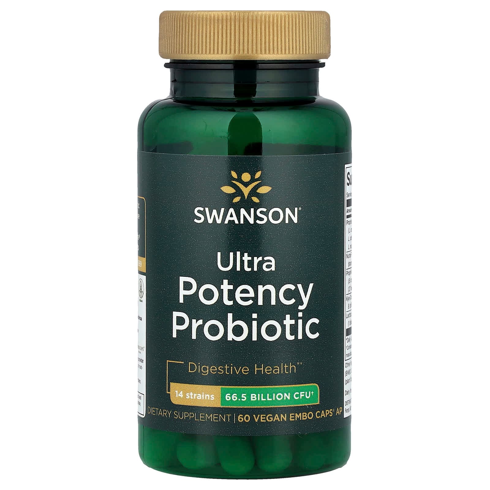 Swanson Vitamins Ultra Potency Probiotic, 66.5 Billion CFU, 60 Vegan EMBO Caps AP de Swanson Vitamins