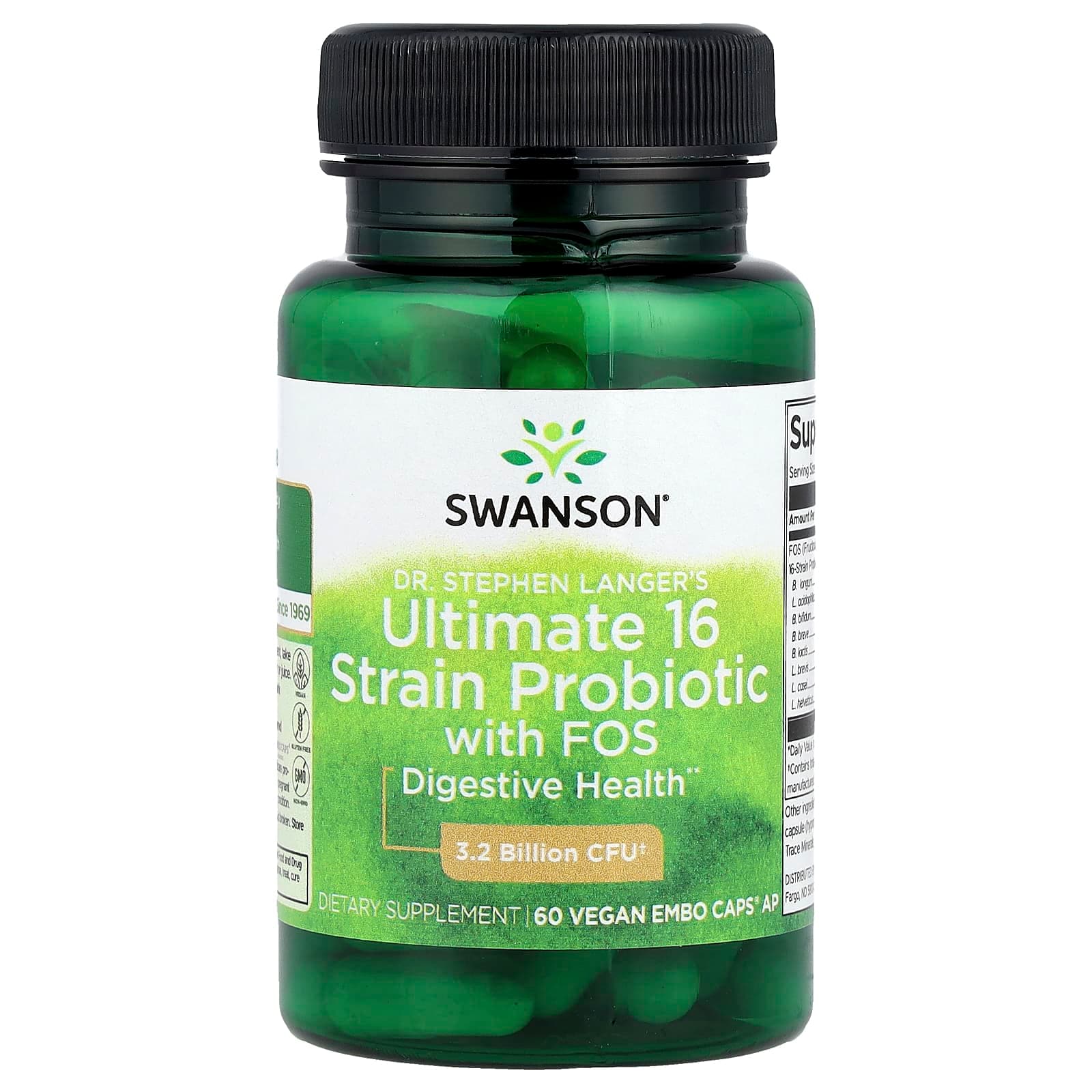Swanson Vitamins Dr. Stephen Langer's Ultimate 16 Strain Probiotic with FOS, 60 Vegan EMBO Caps AP de Swanson Vitamins