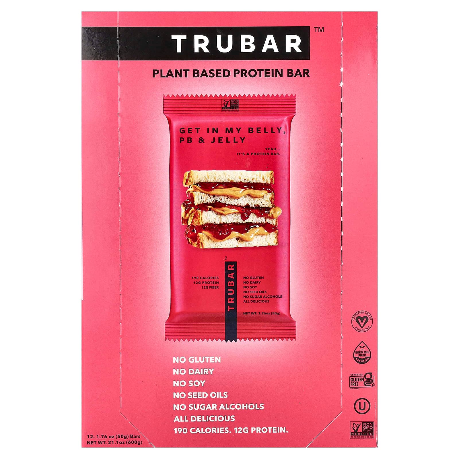Trubar Plant Based Protein Bar, Get In My Belly, PB & Jelly – 50 g de Trubar
