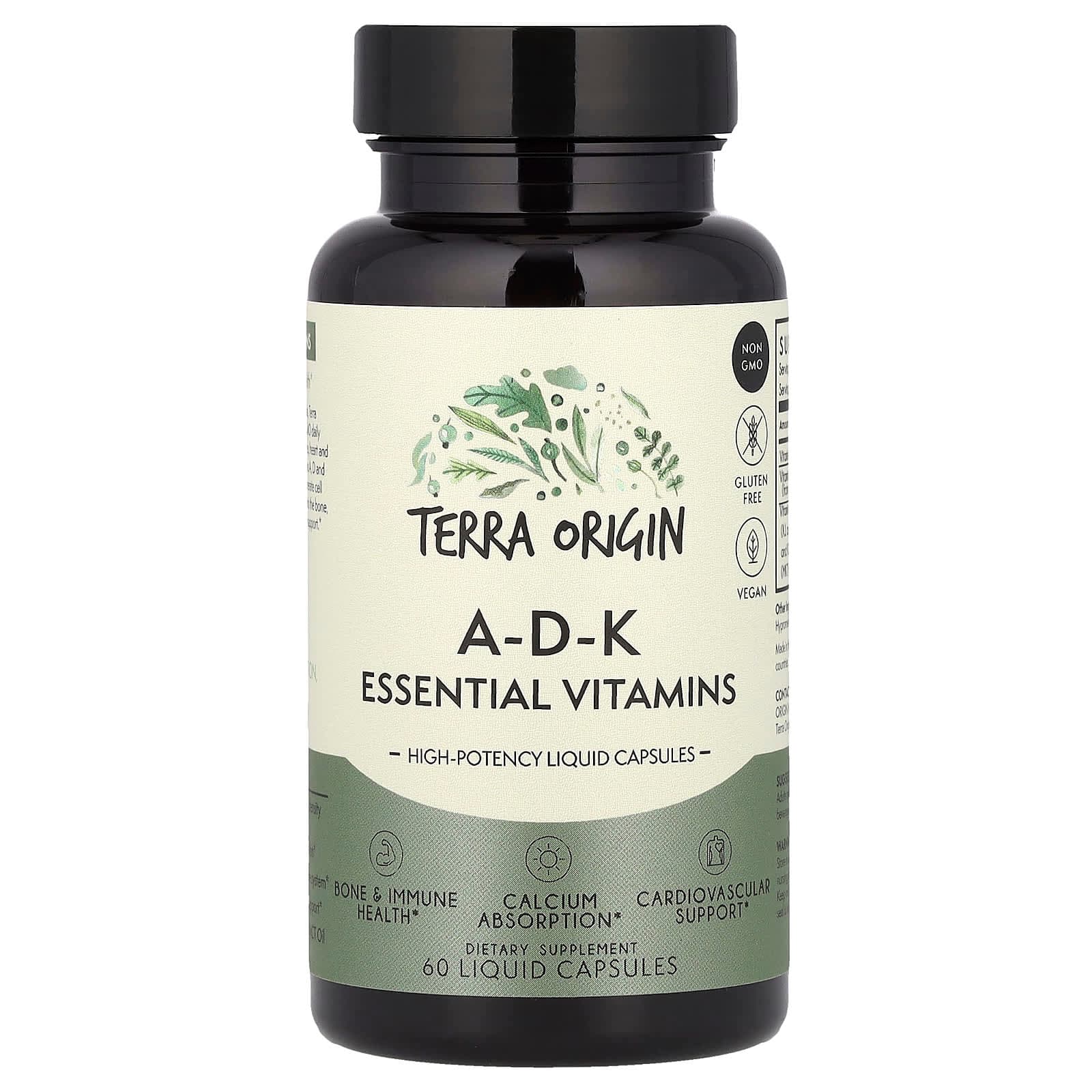 Terra Origin A-D-K Essential Vitamins, 60 Liquid Capsules de Terra Origin