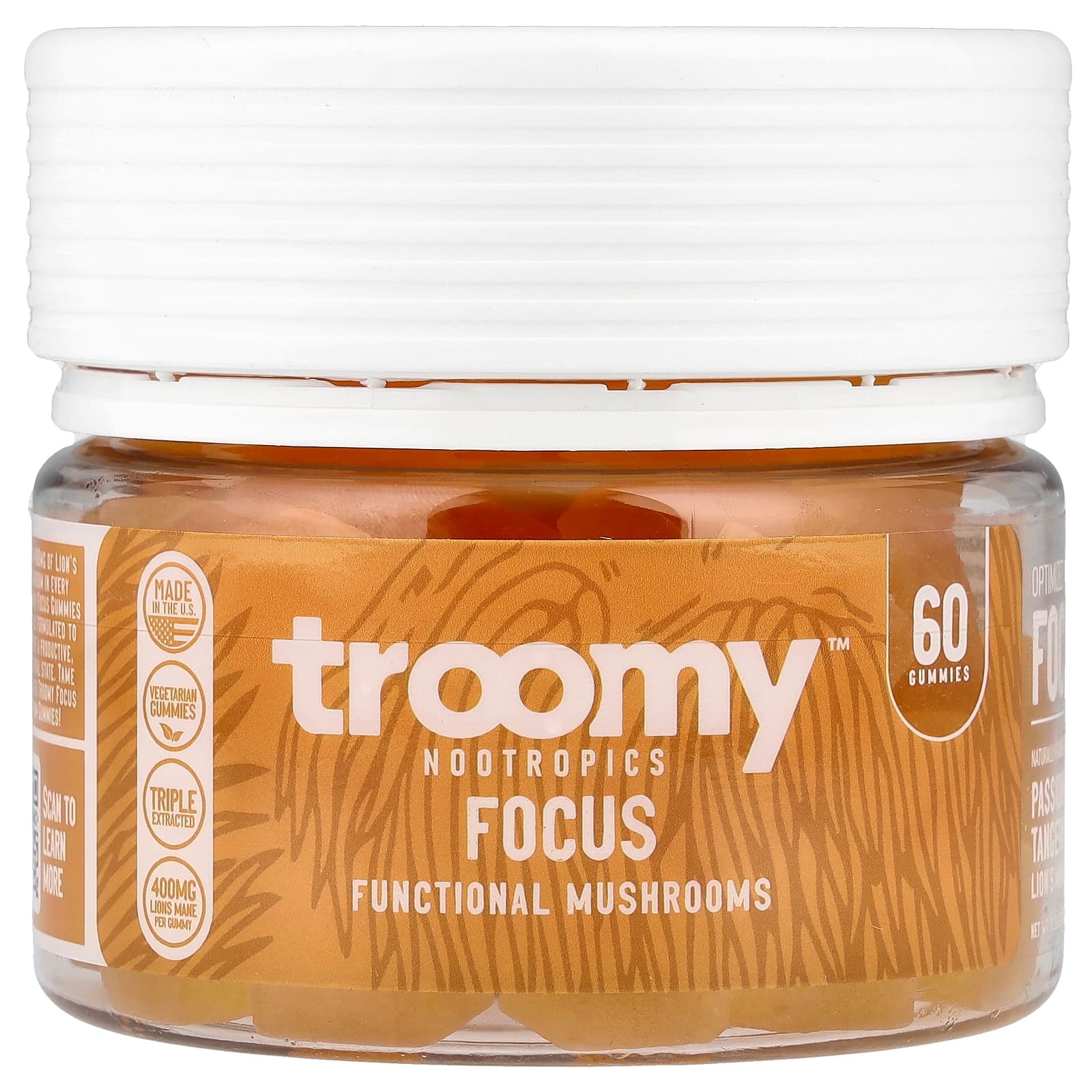 Troomy Nootropics Focus, Functional Mushrooms Gummies – Passionfruit Tangerine – 60 gommes de Troomy Nootropics