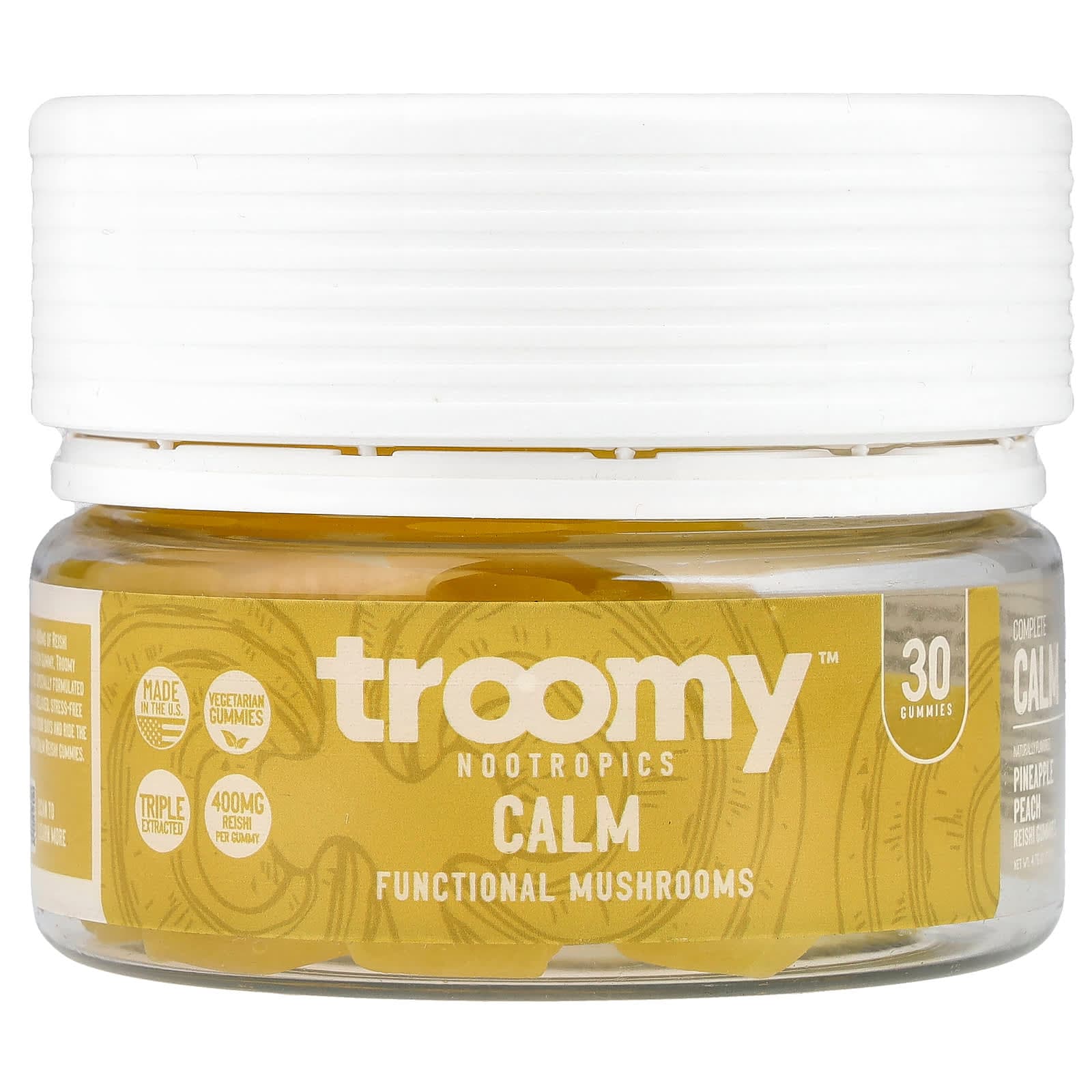 Troomy Nootropics Calm, Functional Mushrooms Gummies – Pineapple Peach – 30 gommes de Troomy Nootropics