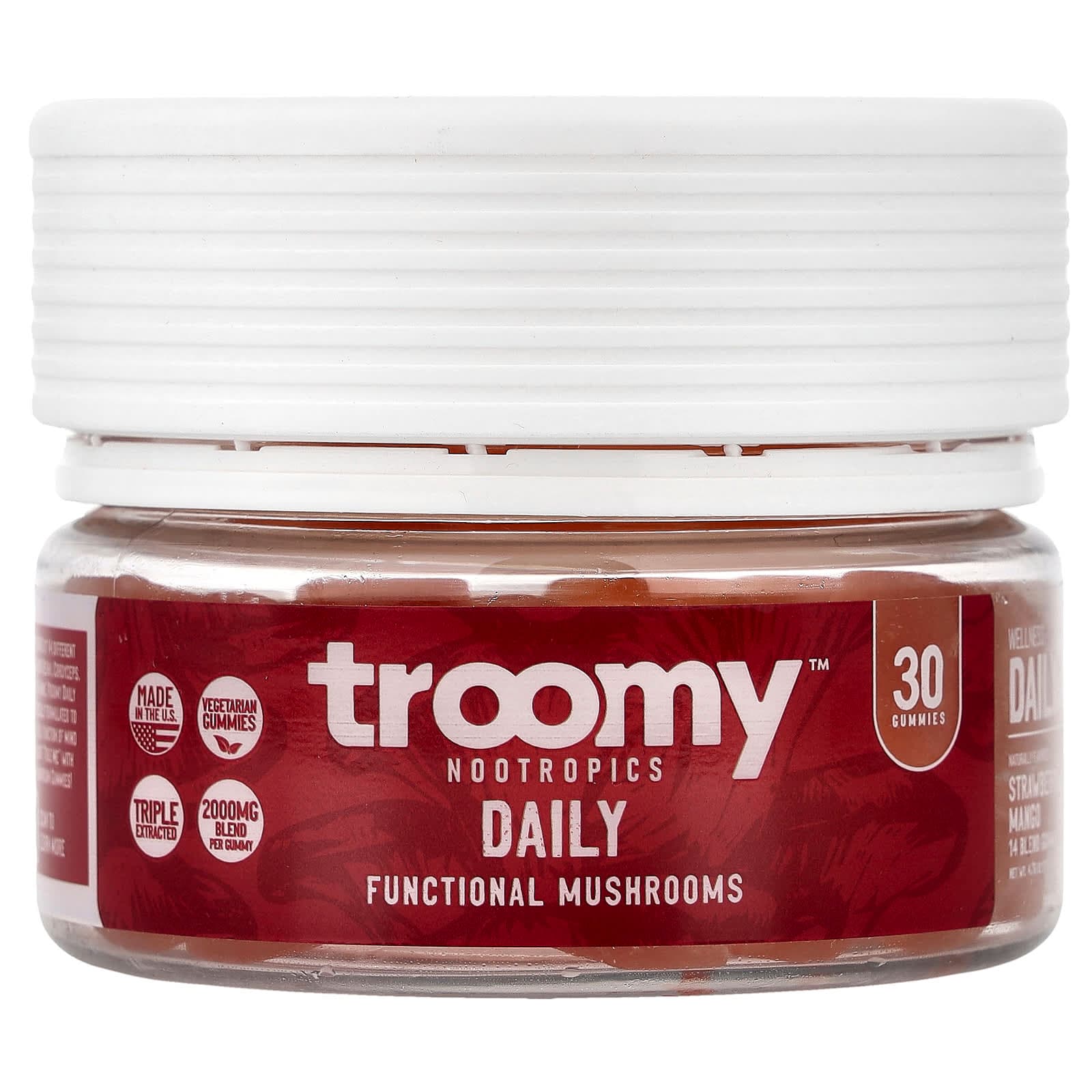 Troomy Nootropics Daily, Functional Mushrooms Gummies – Strawberry Mango – 30 gommes de Troomy Nootropics